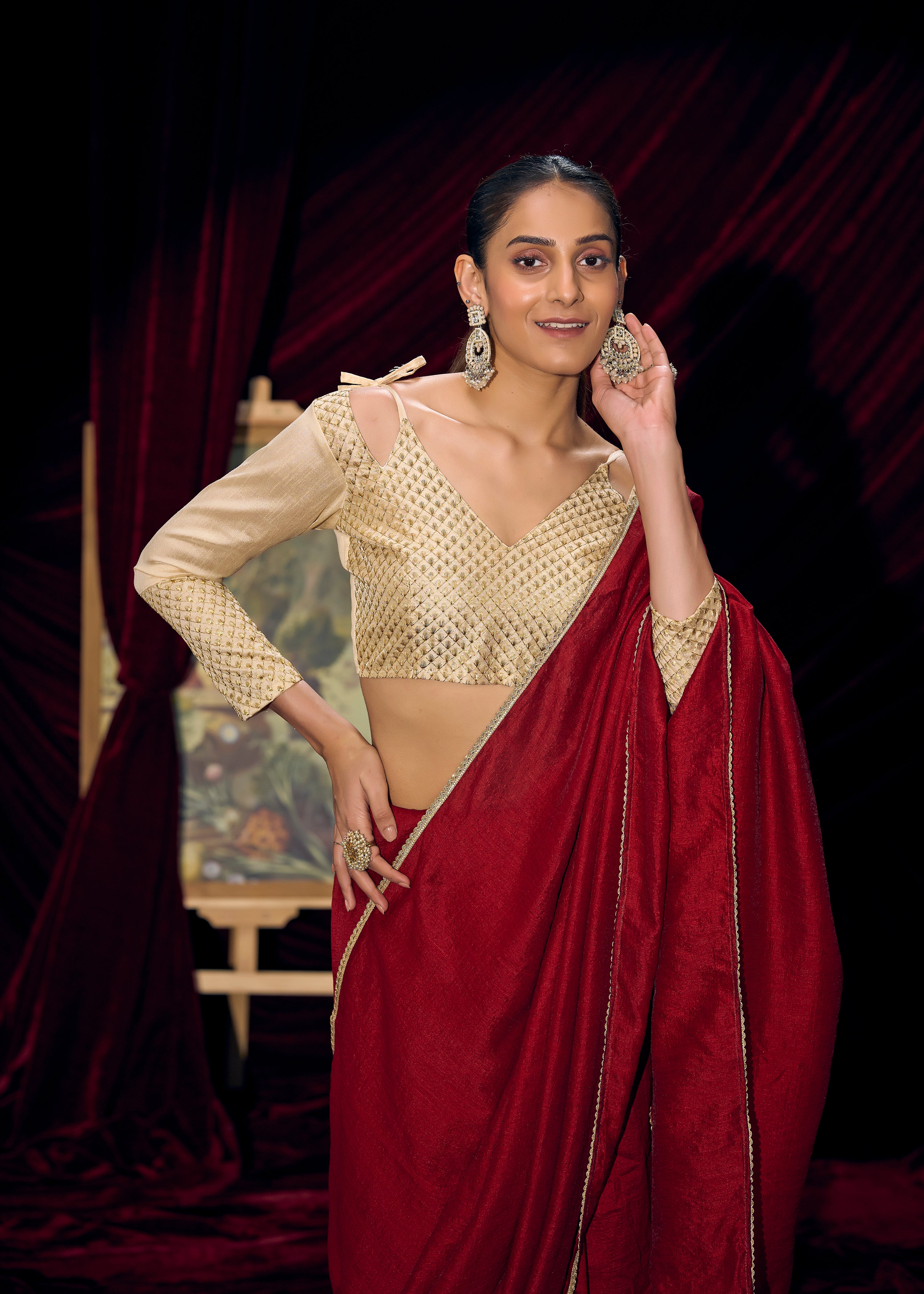 Ruby Shimmer Embellished Premium Silk Saree