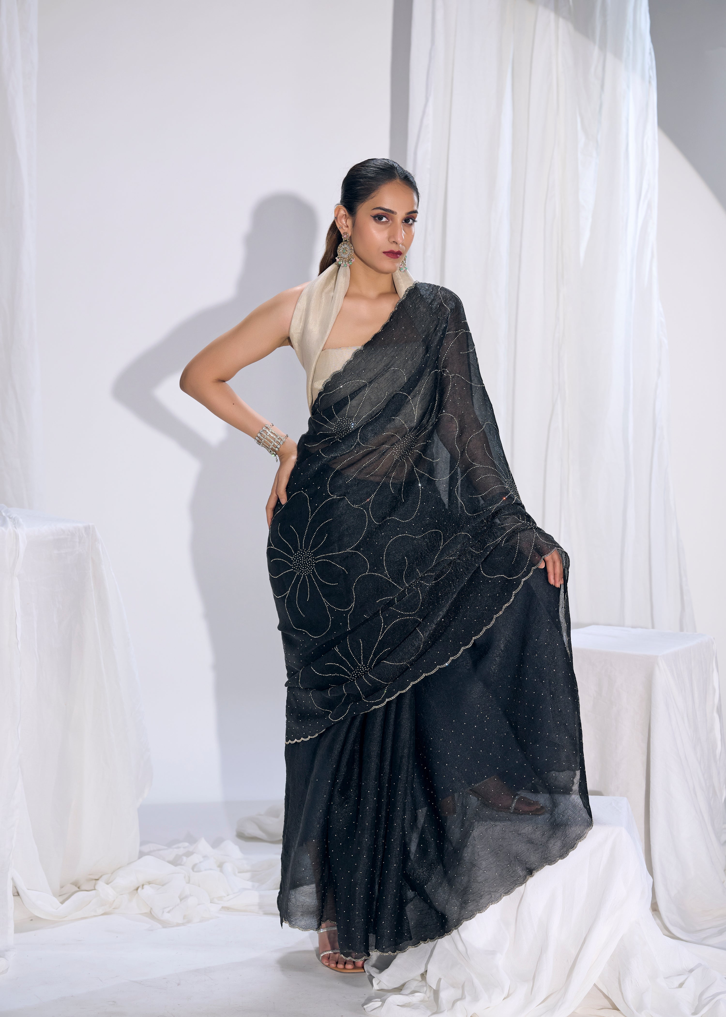 Black Noir Embellished Georgette Silk Saree