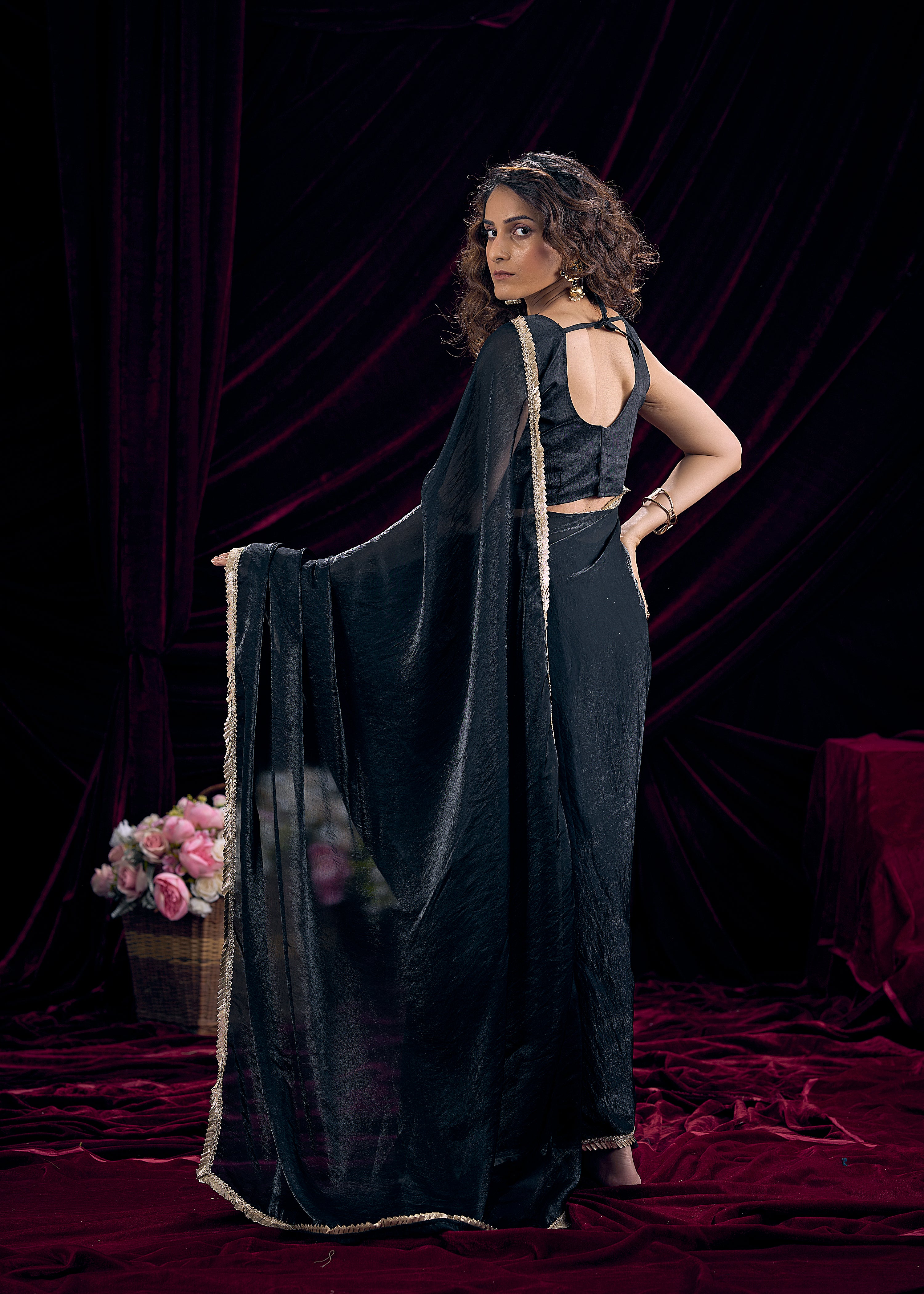 Arctic Blue Embroidered Tissue Silk Saree