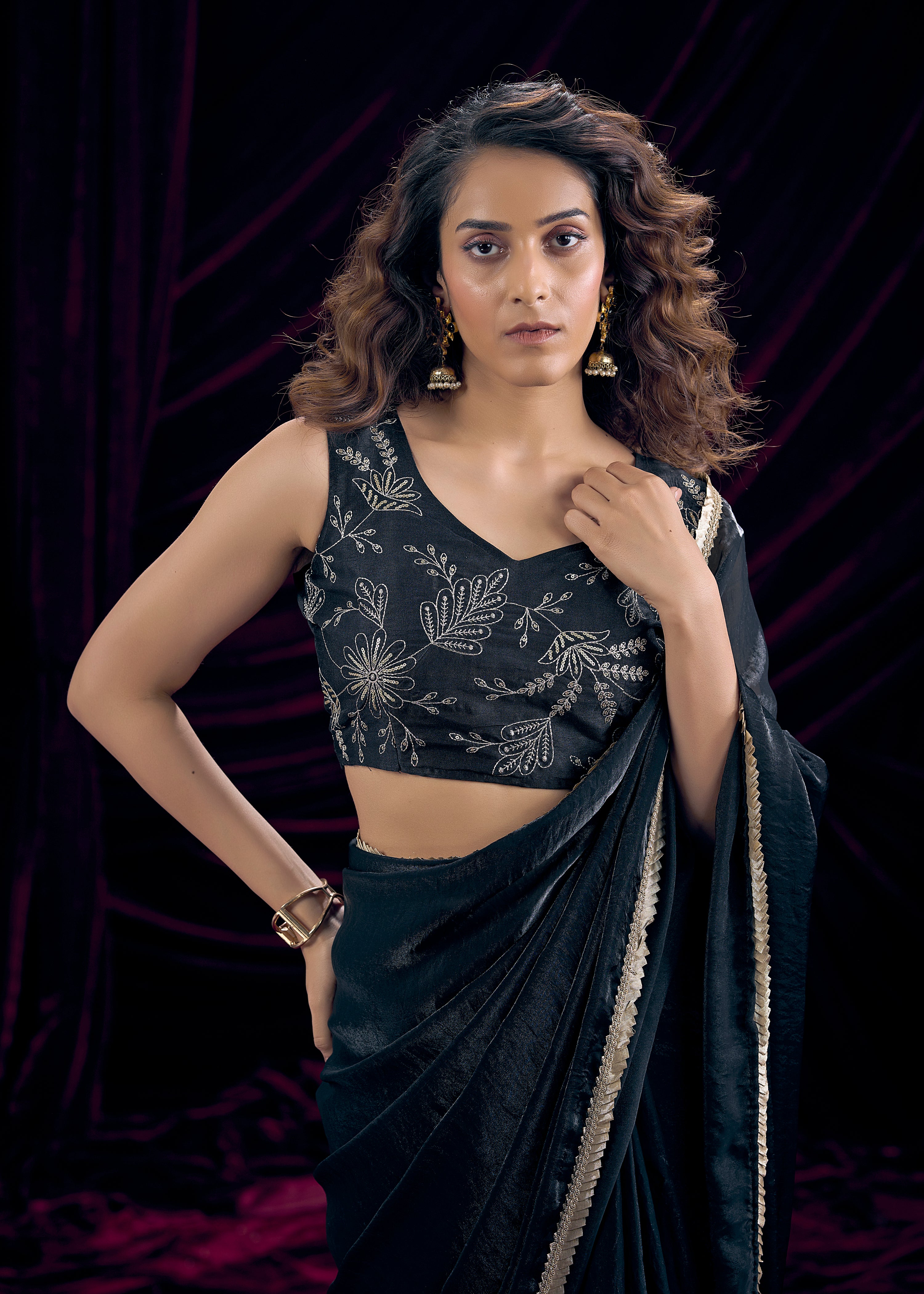 Arctic Blue Embroidered Tissue Silk Saree