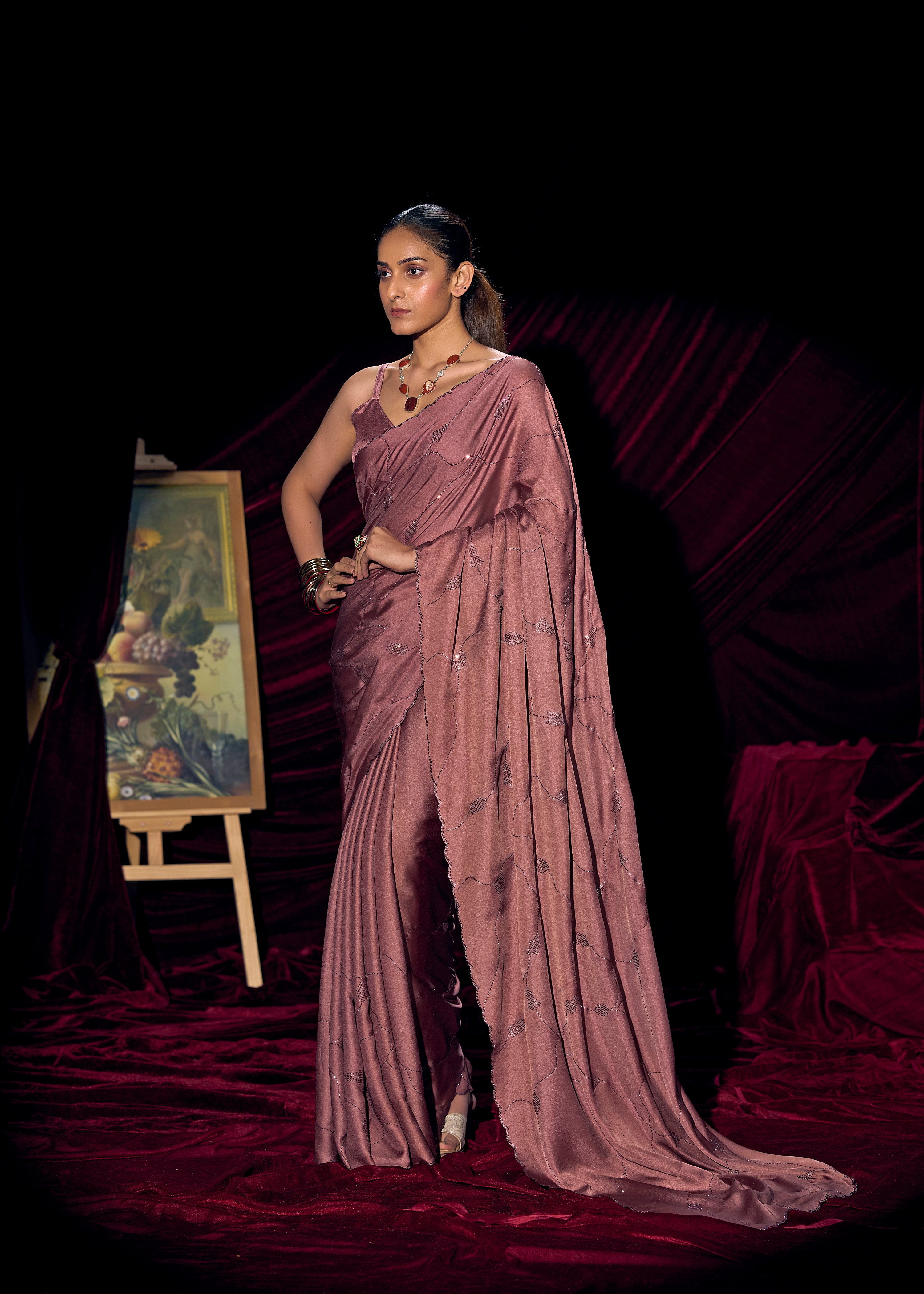 Mauve Muse Embellished Satin Silk Saree