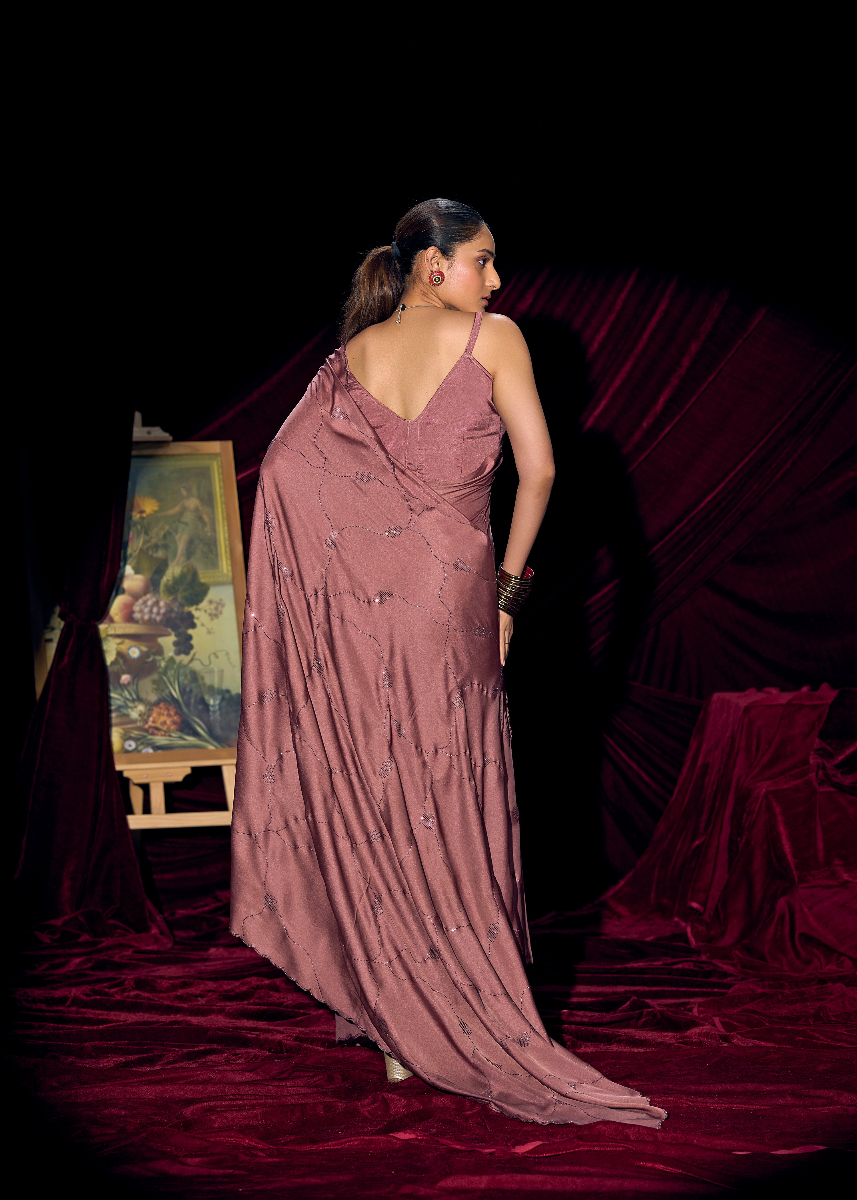 Mauve Muse Embellished Satin Silk Saree