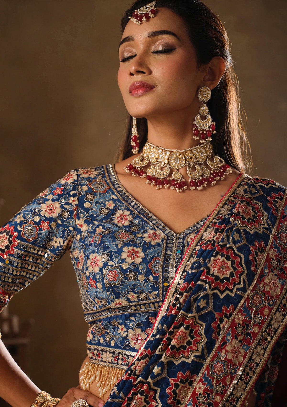 Navy Blue Embellished Natural Crepe Saree