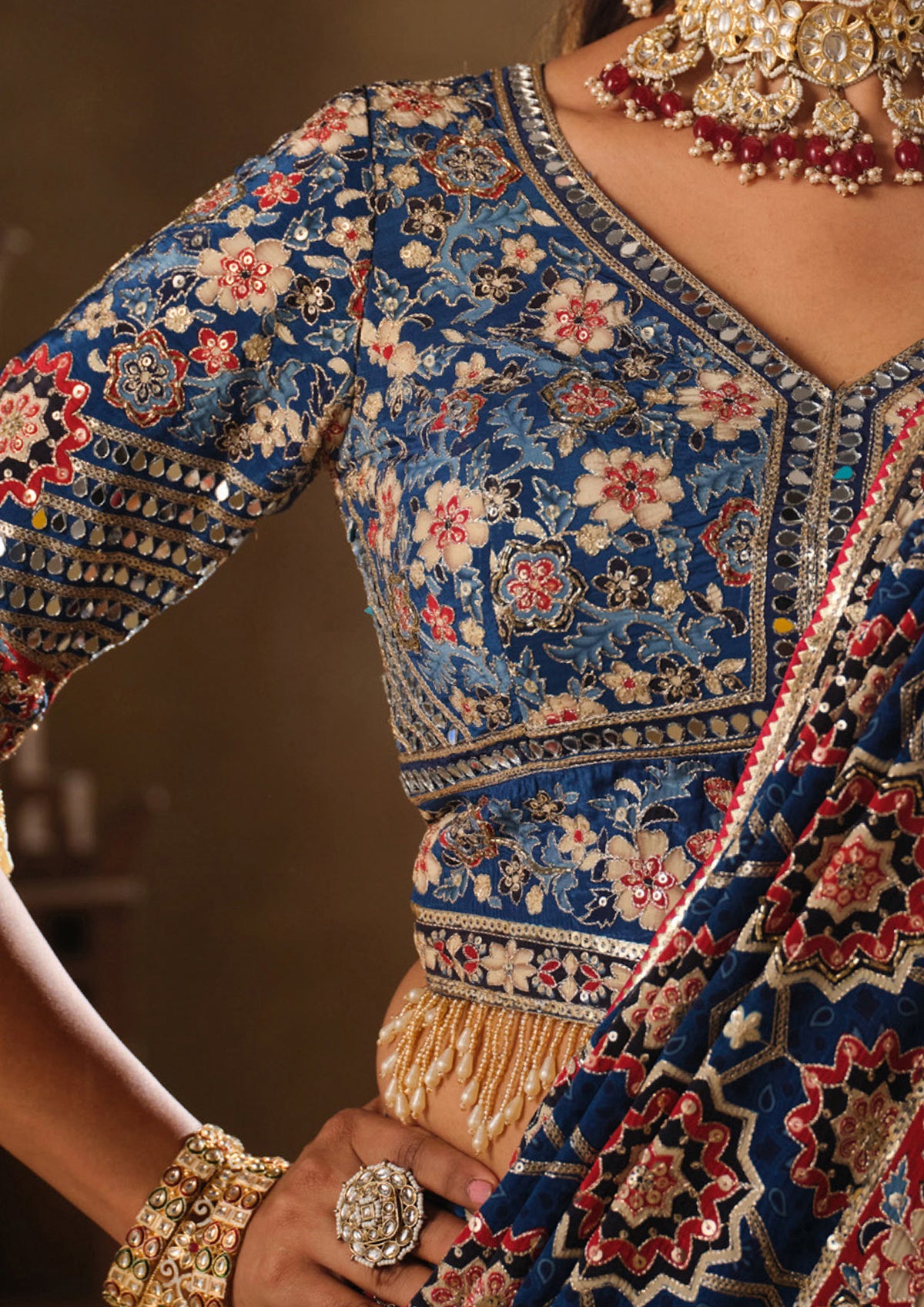 Navy Blue Embellished Natural Crepe Saree
