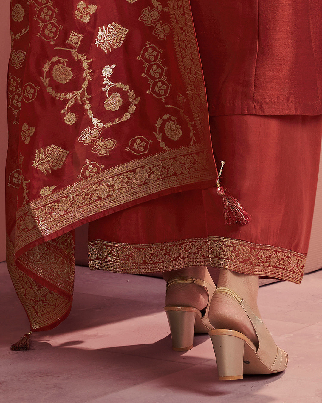 Crimson Royale Embellished Vichitra Silk Pant Set
