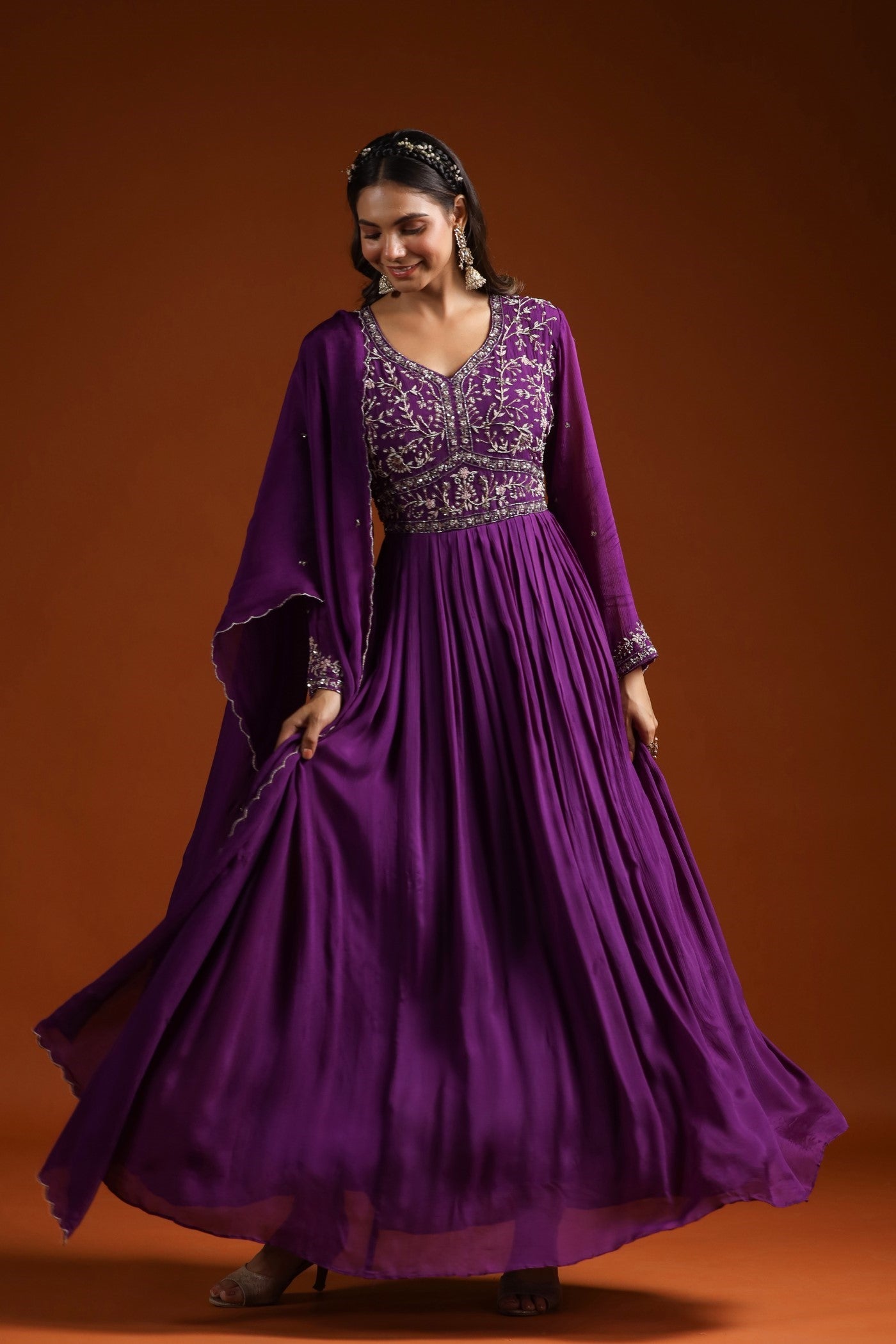 Imperial Purple Pleated Anarkali Suit