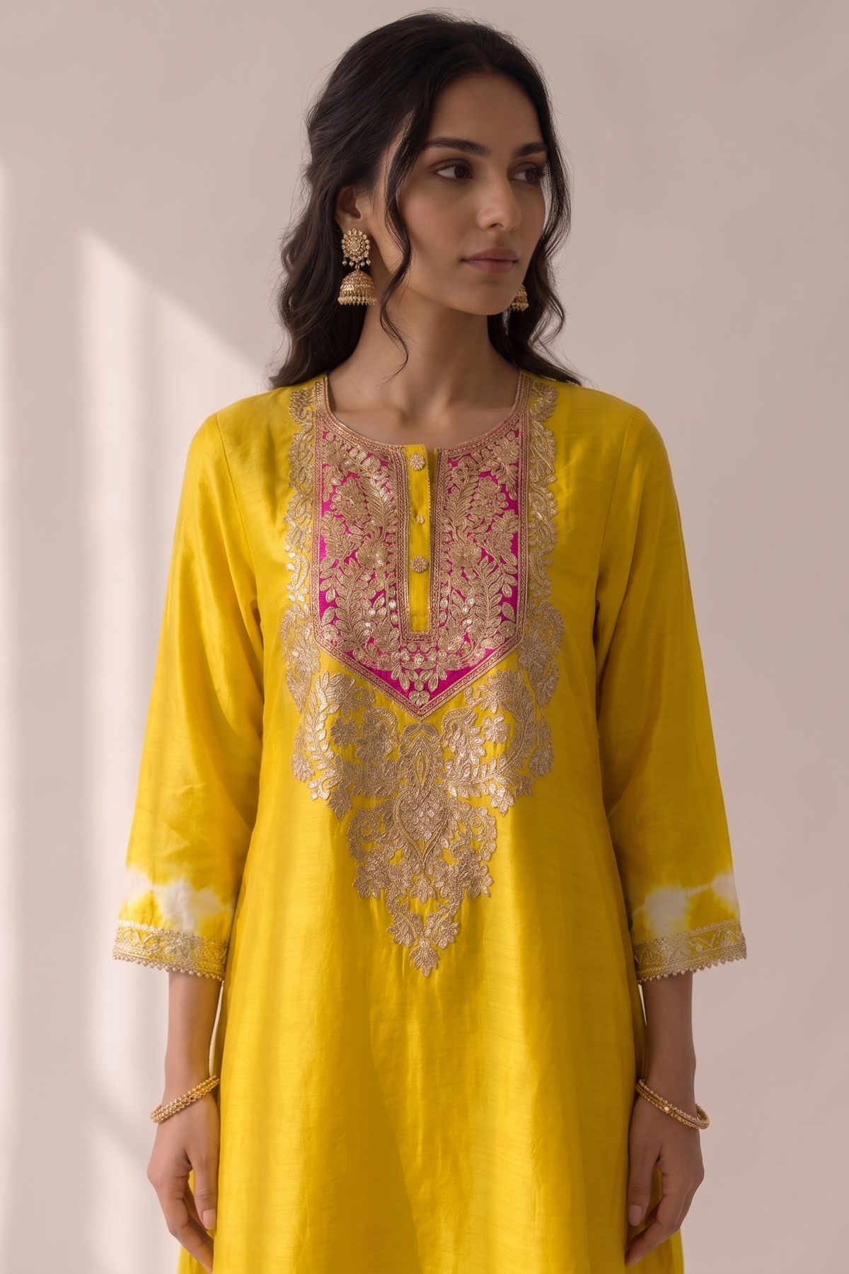 Royal Canary Yellow Embellished Raw Silk Kurta Set
