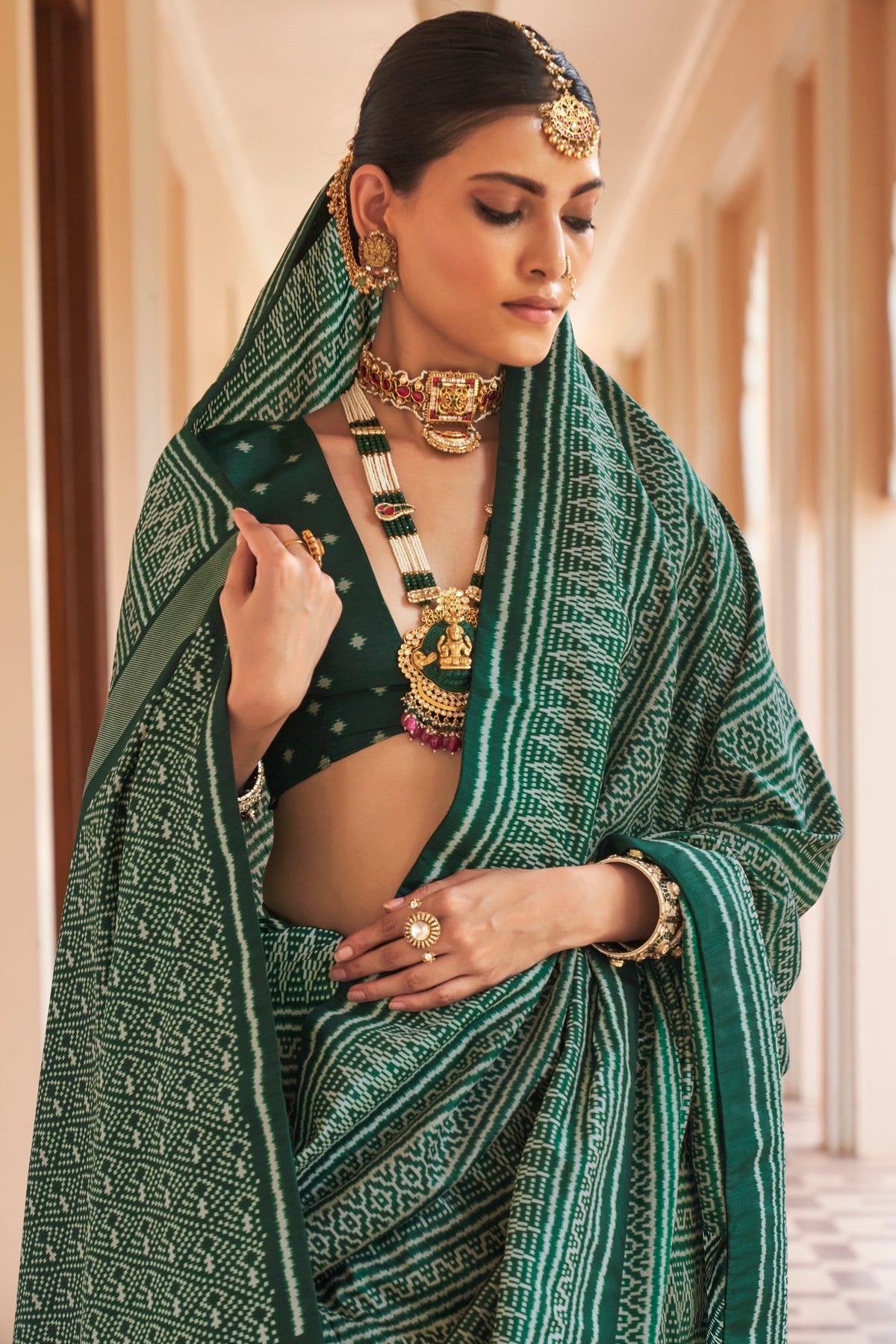 Royal Green Printed Premium Silk Saree
