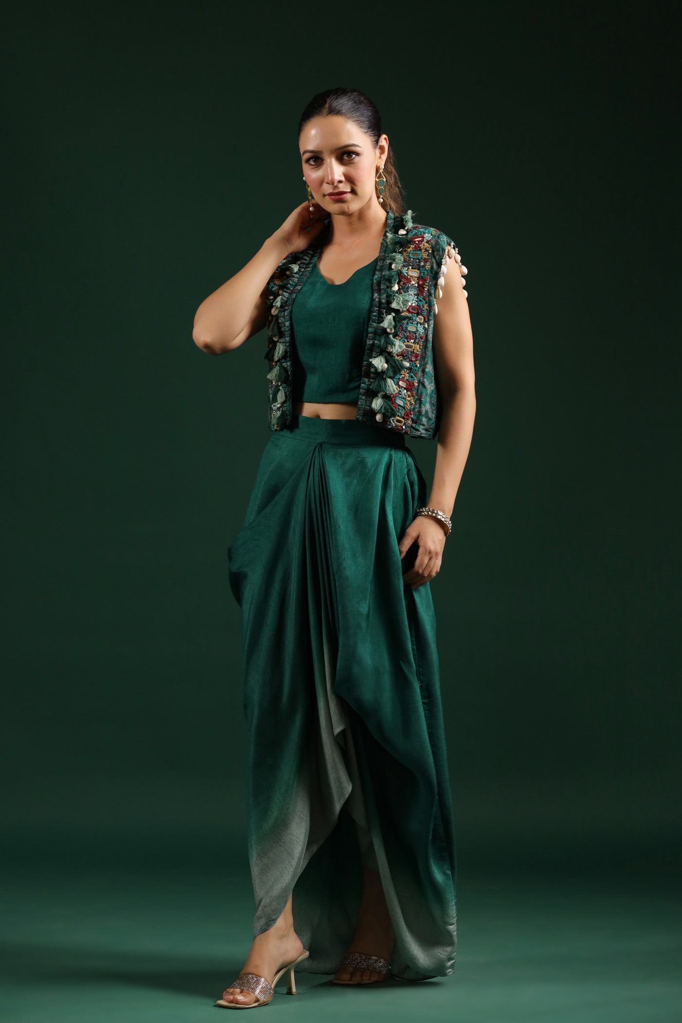 Emerald Green Ombre Dyed Cape Dress