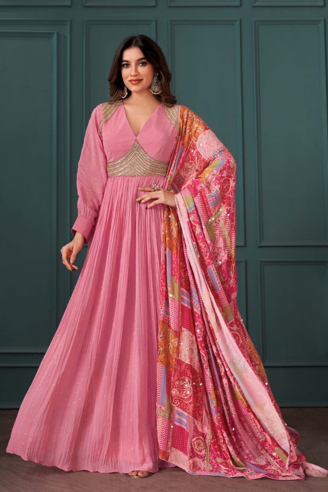 Phantom Pink Embellished Georgette Silk Anarkali Set