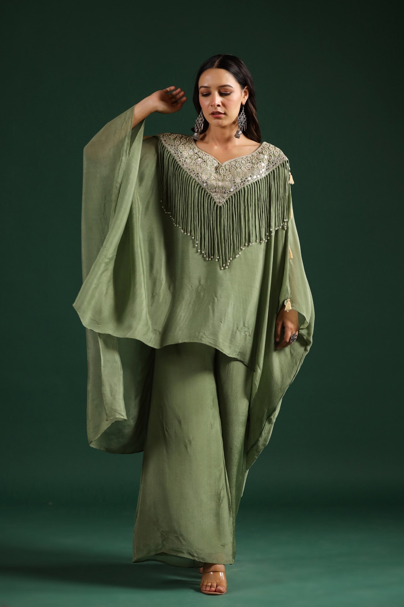 Olive Green Embellished Palazzo Set