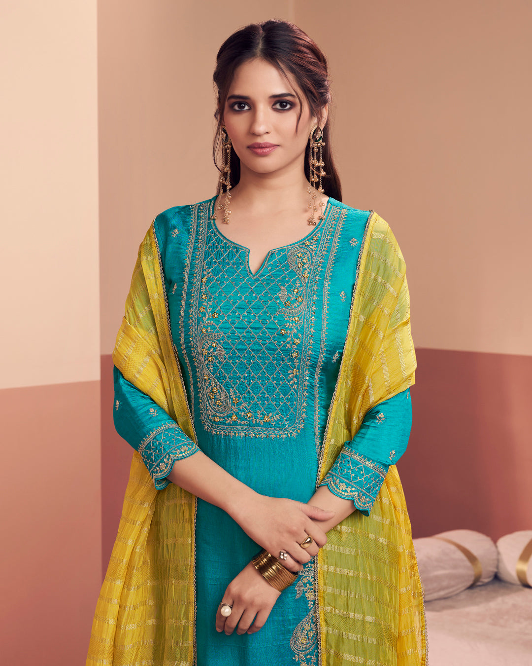 Cerulean Sun-Grace Embellished Dola Silk Pant Set