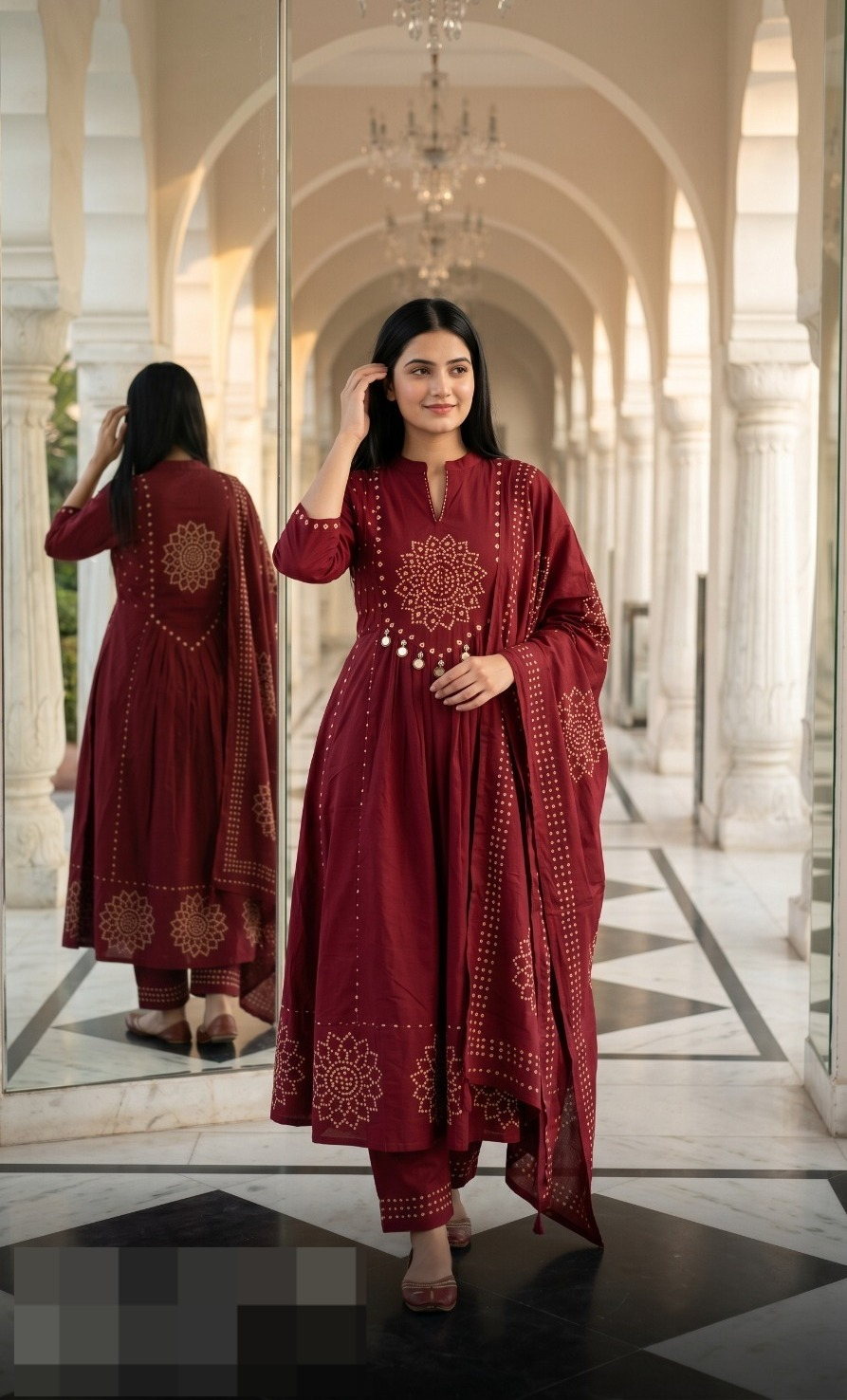 Jiya Maroon Printed Cotton Pant Set