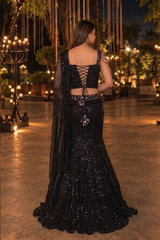 Regal Black Embellished Premium Net Lehenga Set