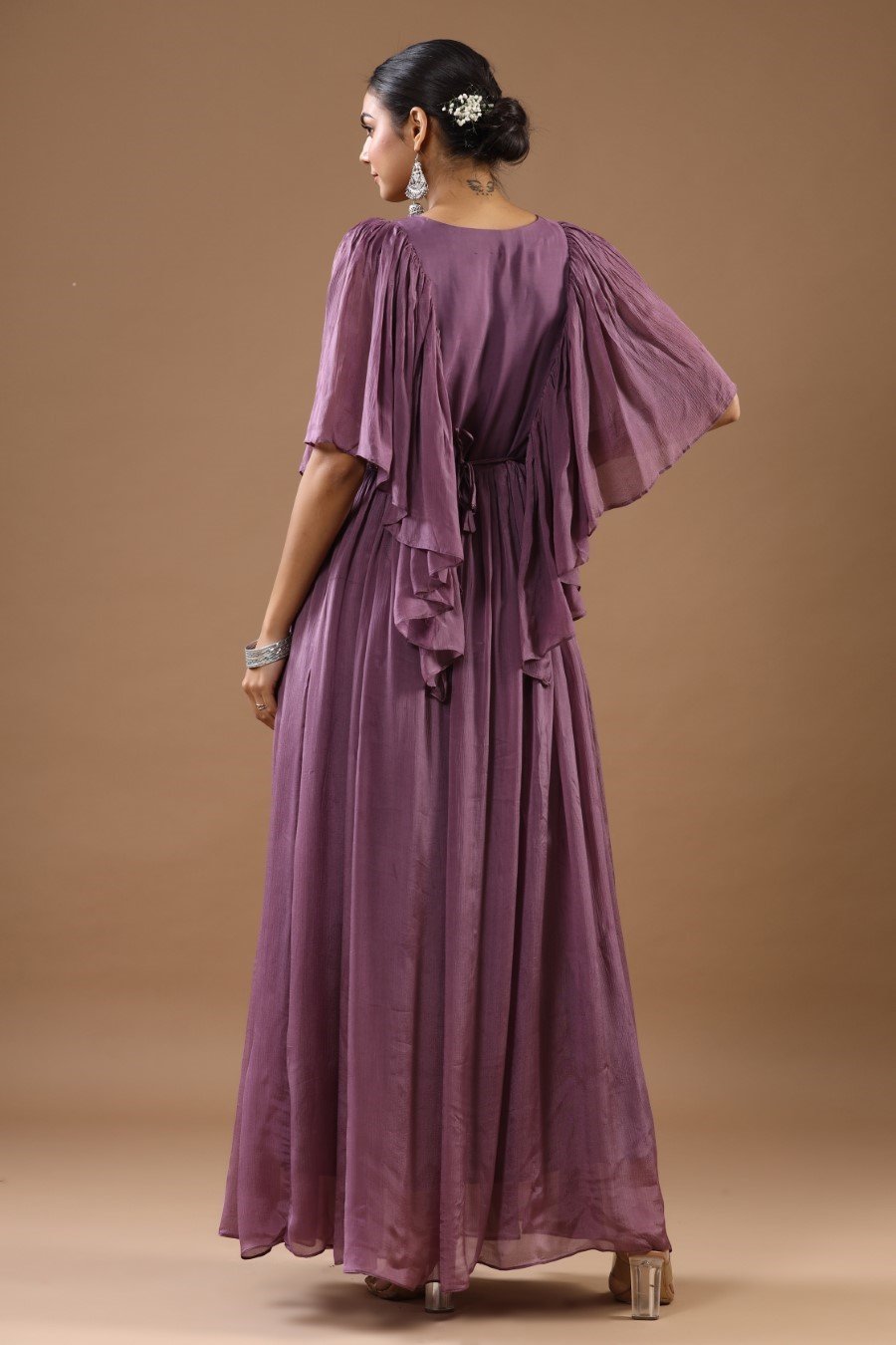 Mulberry Pink Chinon Silk Embellished Gown