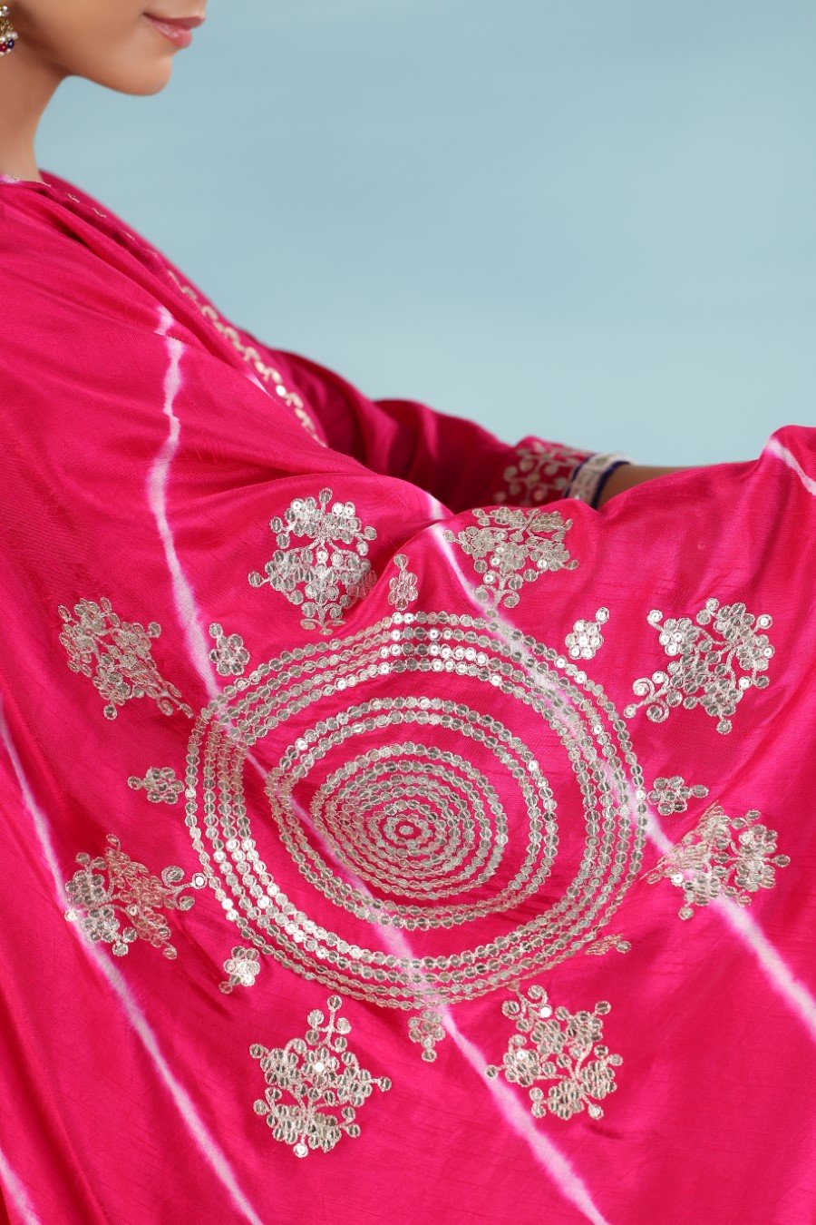 Cerise Pink Chanderi Silk Embroidered Kurta Palazzo Set