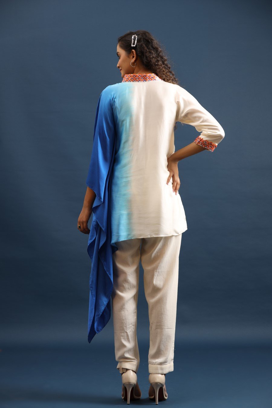 Blue Ombre Satin Silk Kaftan with Pants