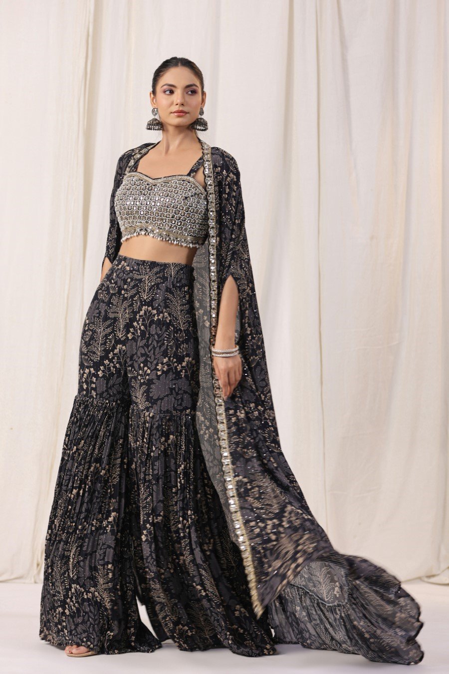 Sharara with crop top and jacket