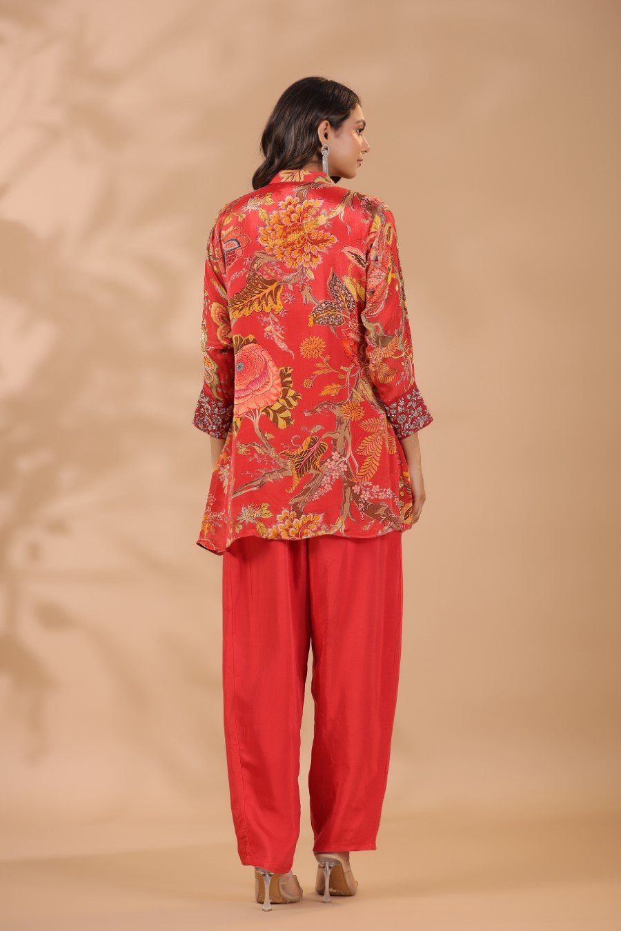 Rustic Red Floral Printed Tunic with Pants