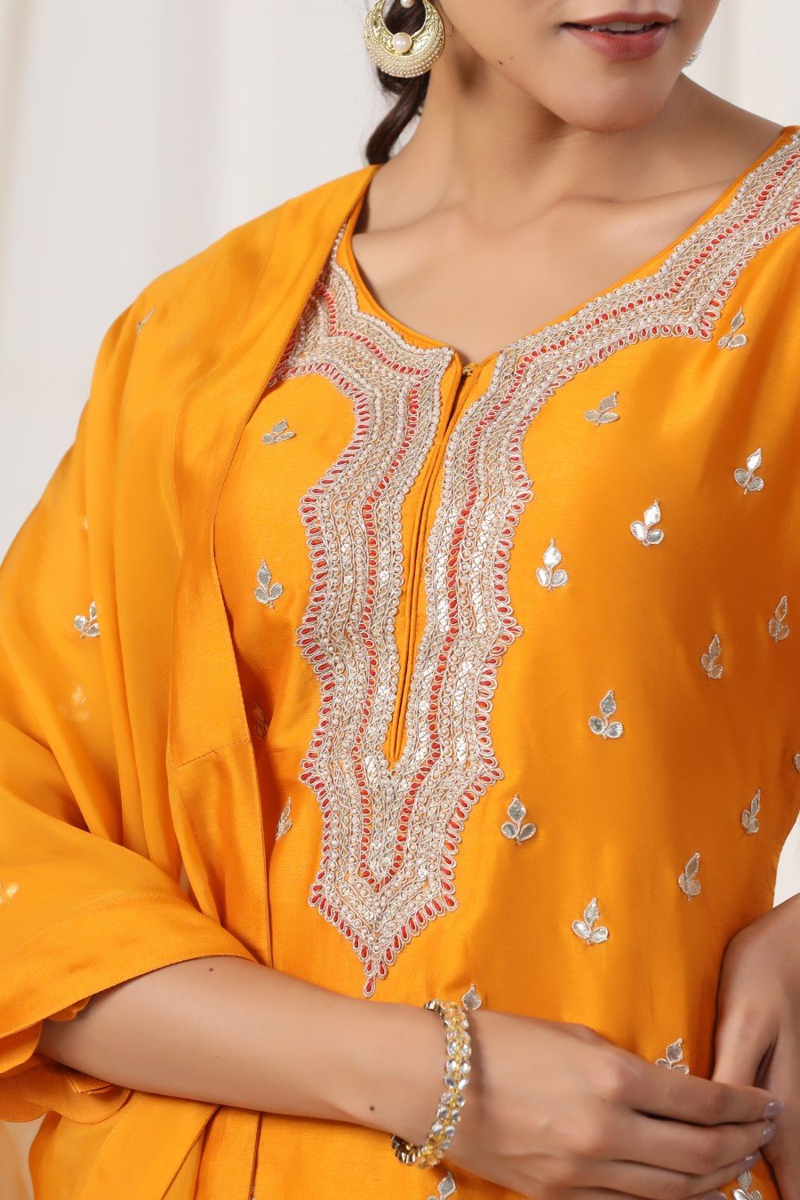 Mustard Zari Embroidered Lotus Silk Sharara Set