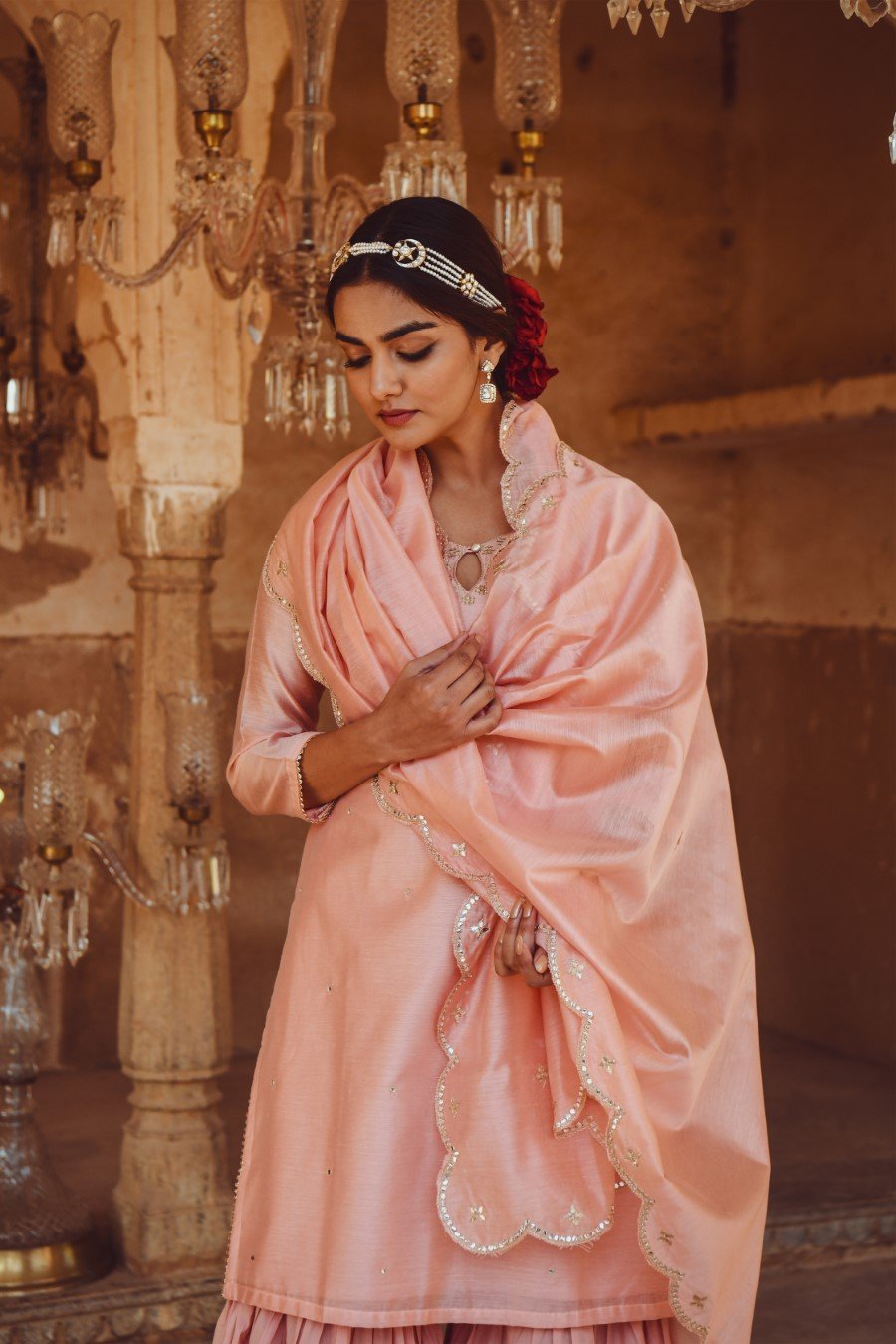 Buy Peach Gota Patti Work Organza Saree Online