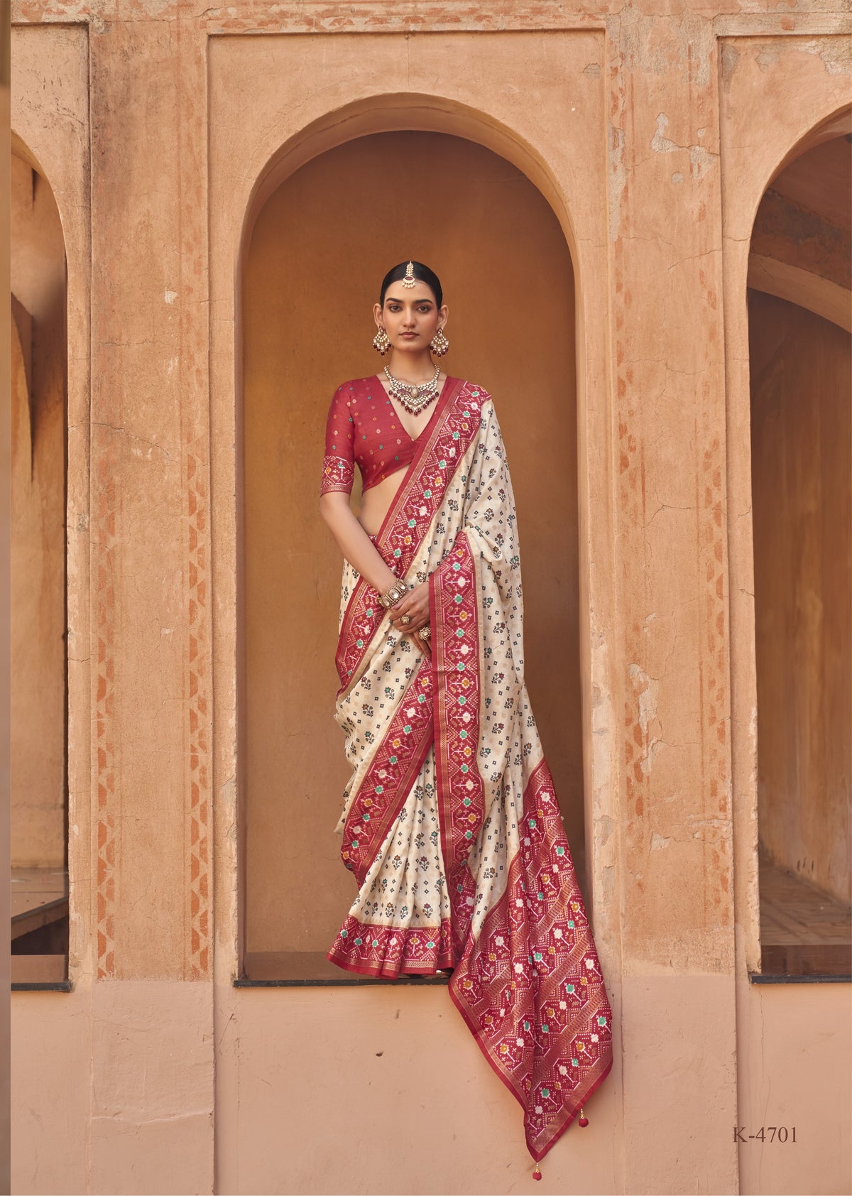 Royal Cream Printed Premium Silk Saree