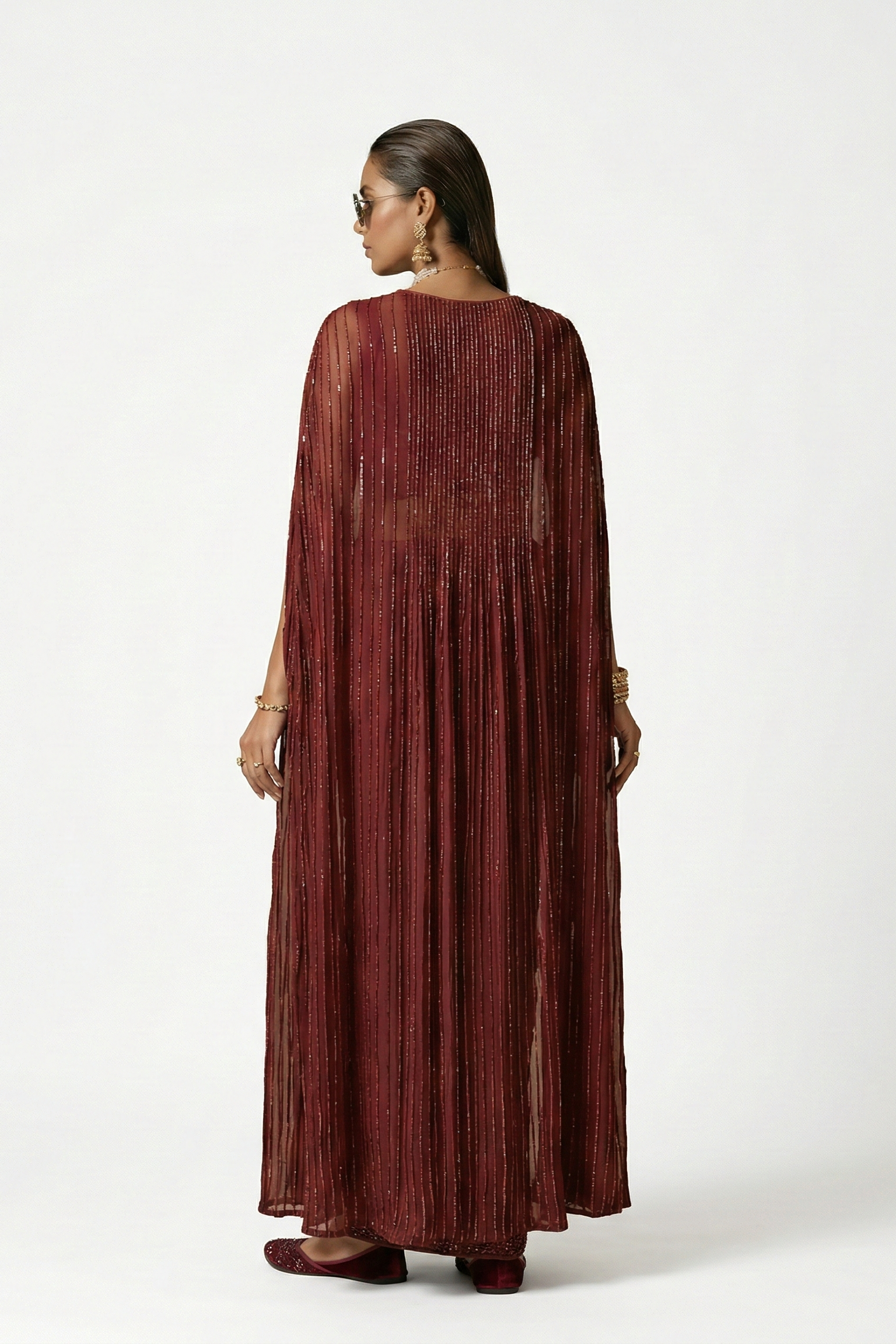 Crimson Glitz Embellished Tissue Silk Draped Saree