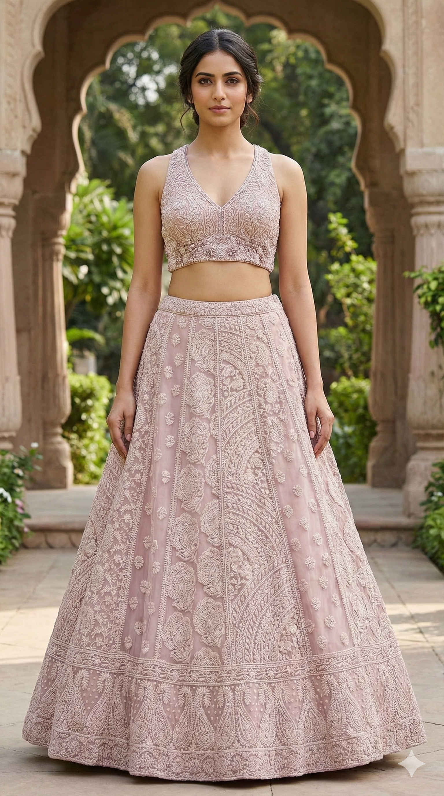 Blush Pink Embellished Georgette Silk Skirt Set