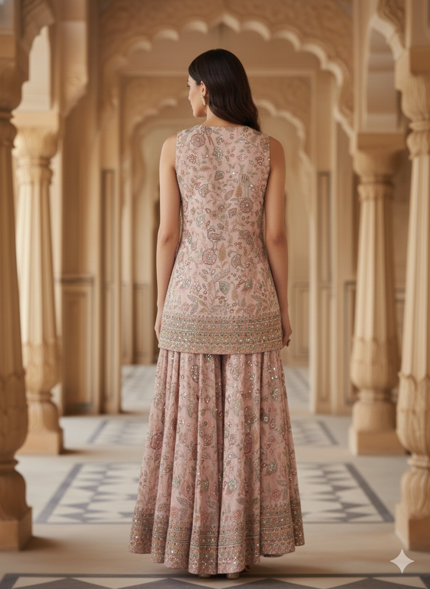 Light Pink Embroidered Premium Silk Palazzo Set
