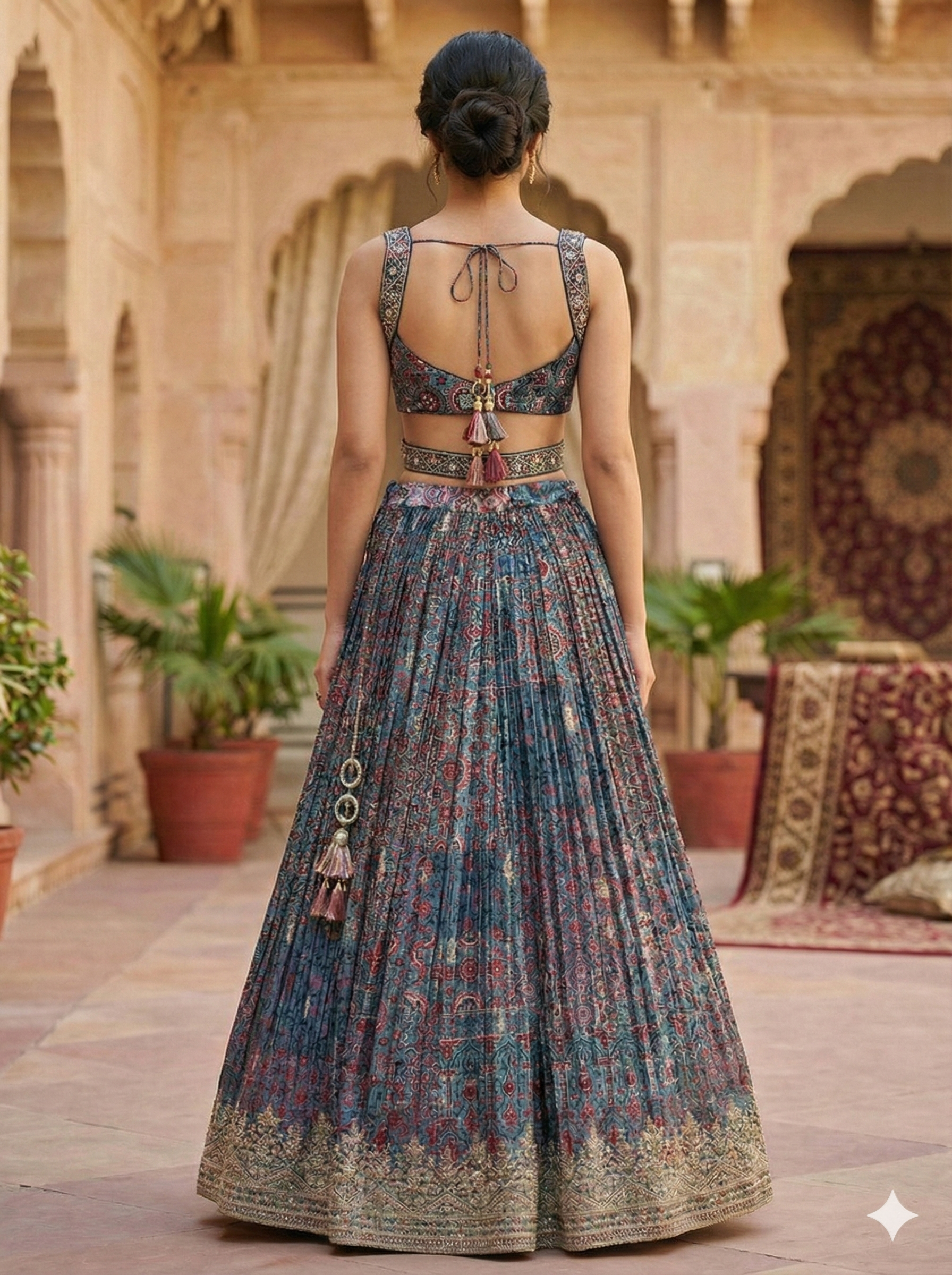 Cerulean Blue Embellished Premium Silk Skirt Set