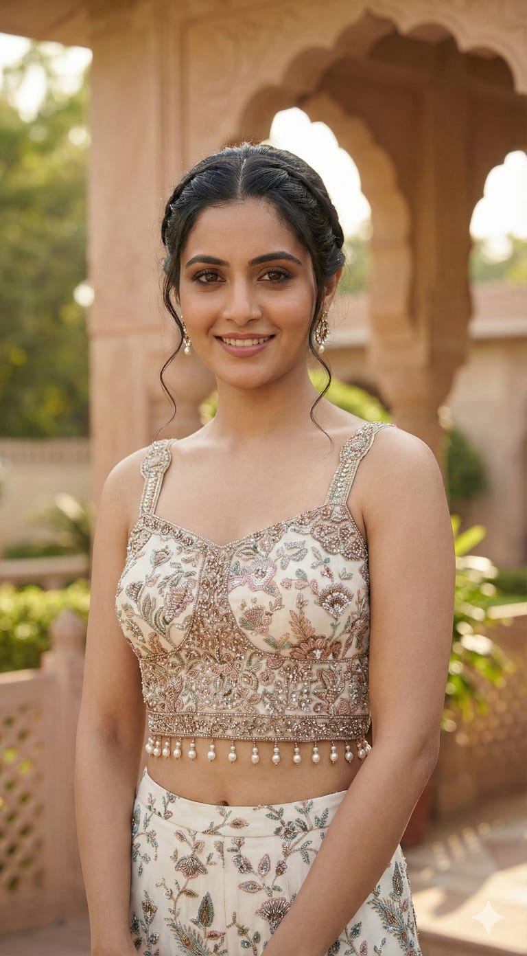 Off White Embellished Tissue Silk Co-Ord Set