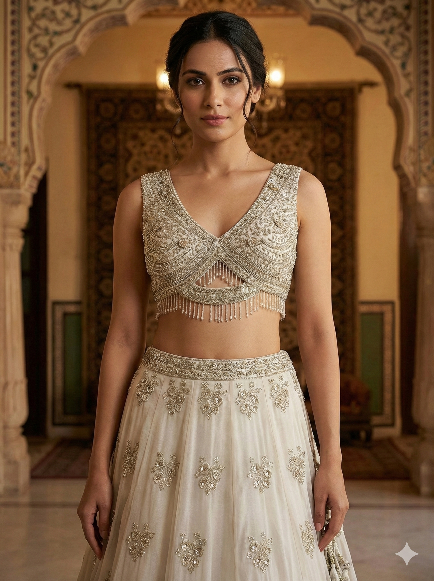 Ivory Embellished Premium Silk Lehenga Set