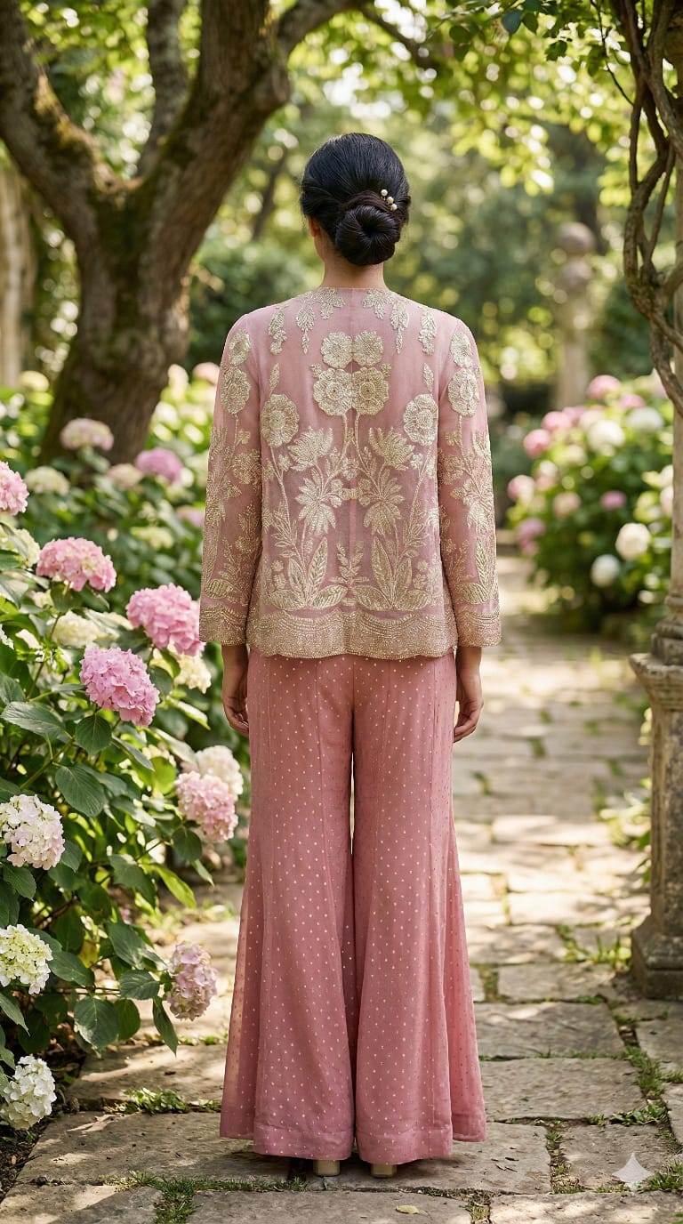 Light Pink Embellished Georgette Silk Cape Set