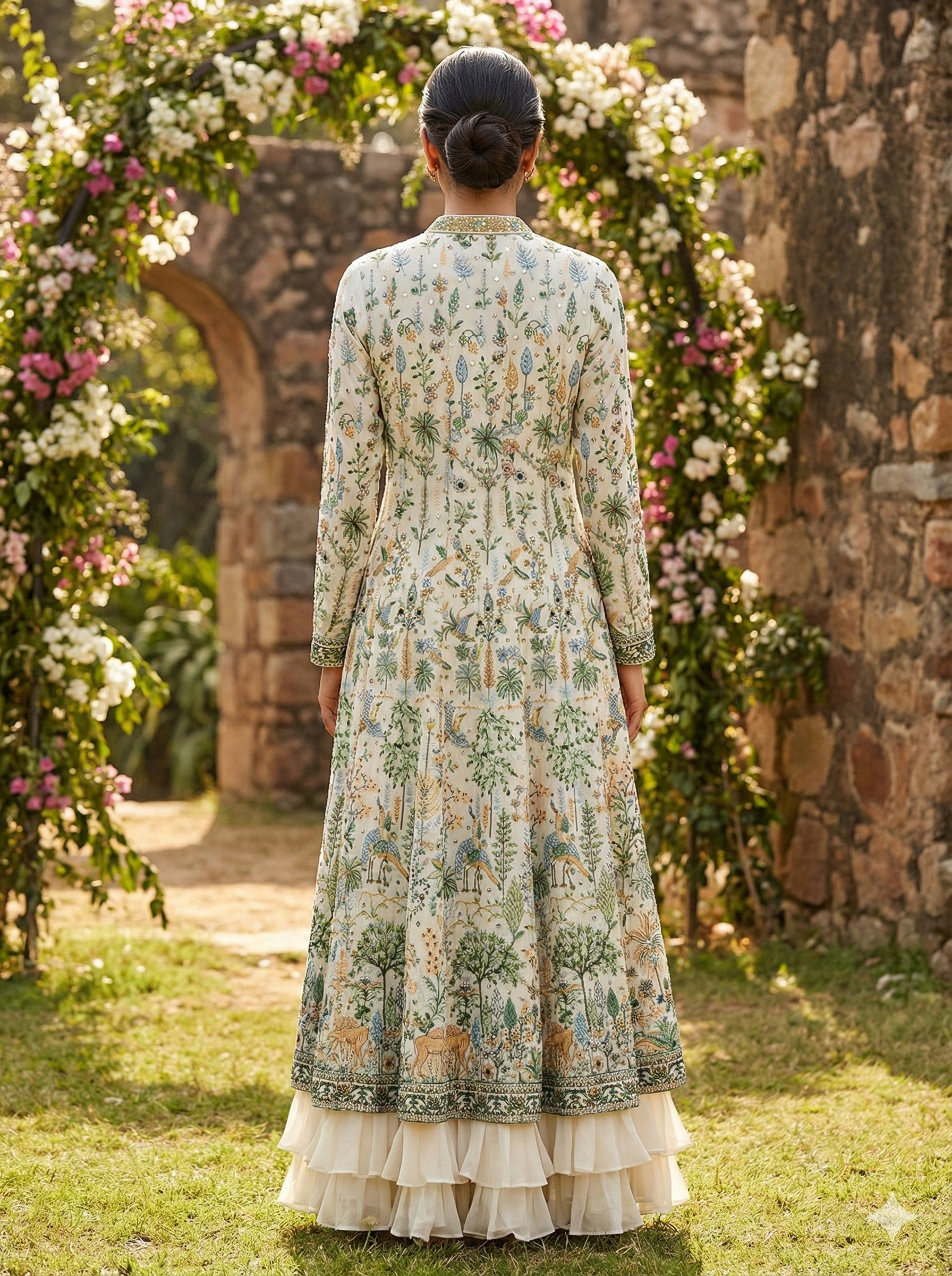 Ivory Floral Embellished Georgette Silk Sharara Set