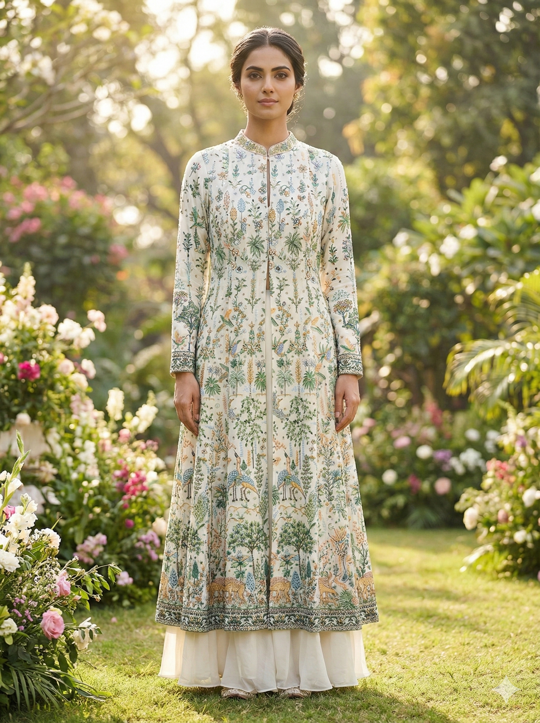 Ivory Floral Embellished Georgette Silk Sharara Set