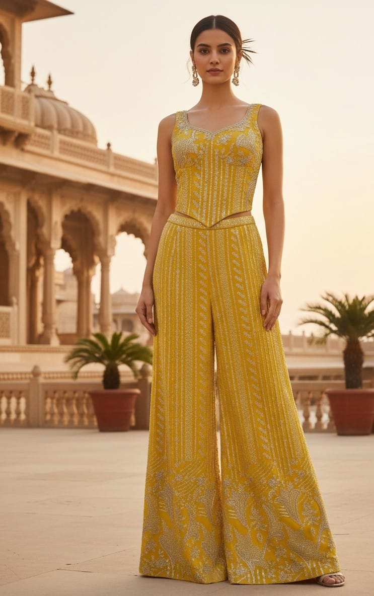 Marigold Georgette Silk Palazzo Set