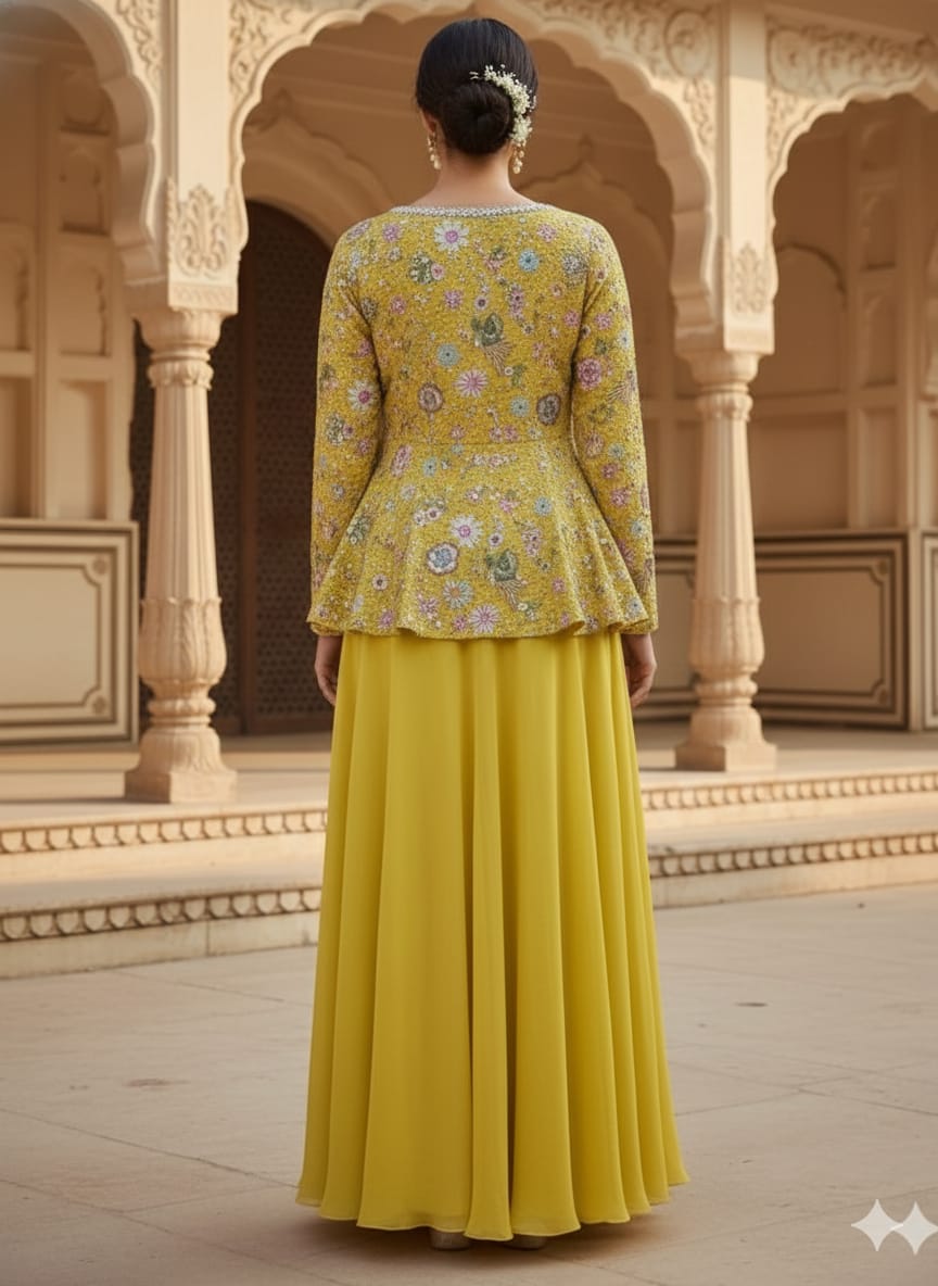 Mustard Yellow Georgette Silk Palazzo Set