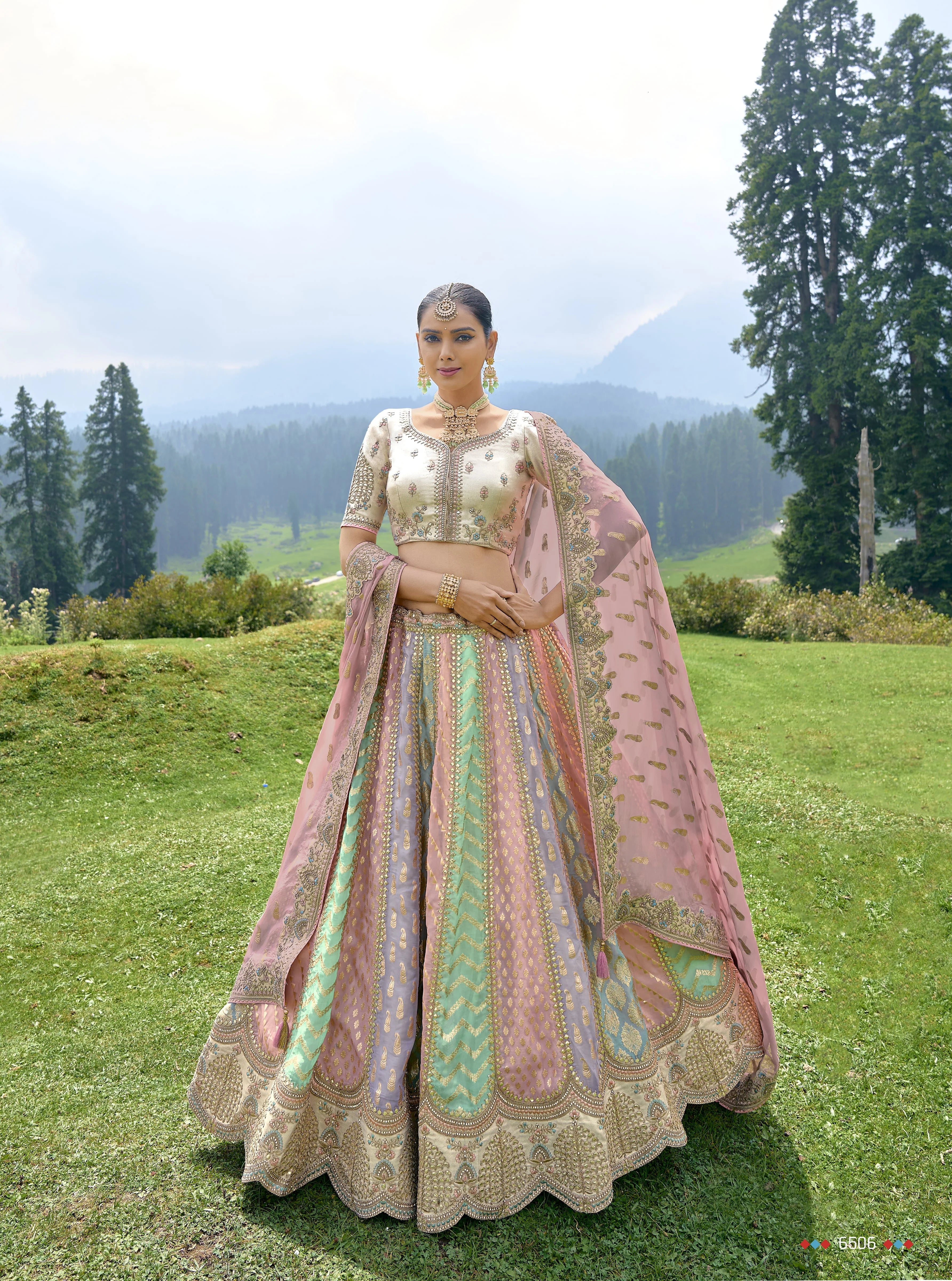 Multi-Colored Handwork Premium Organza Silk Lehenga Set