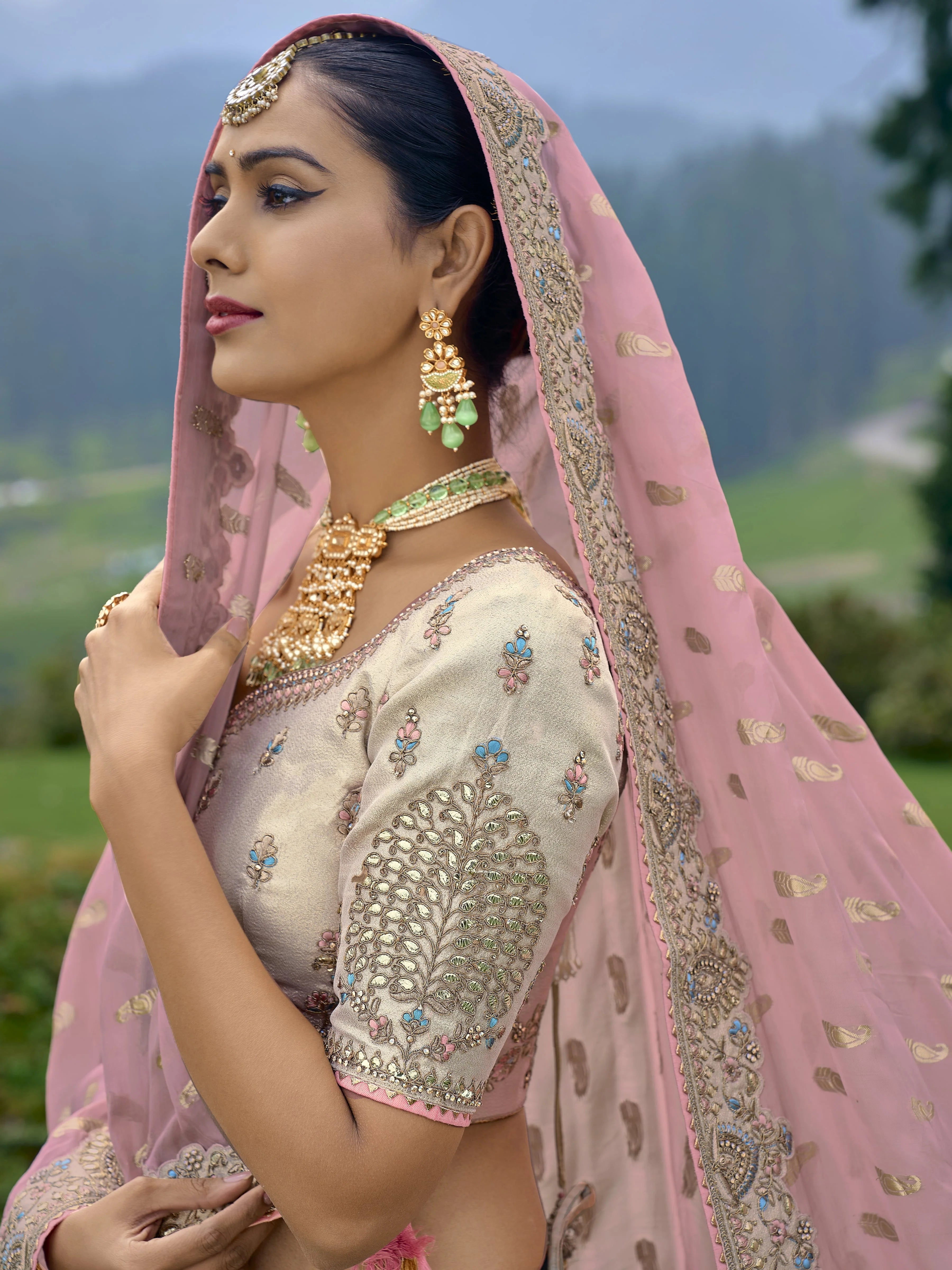 Multi-Colored Handwork Premium Organza Silk Lehenga Set