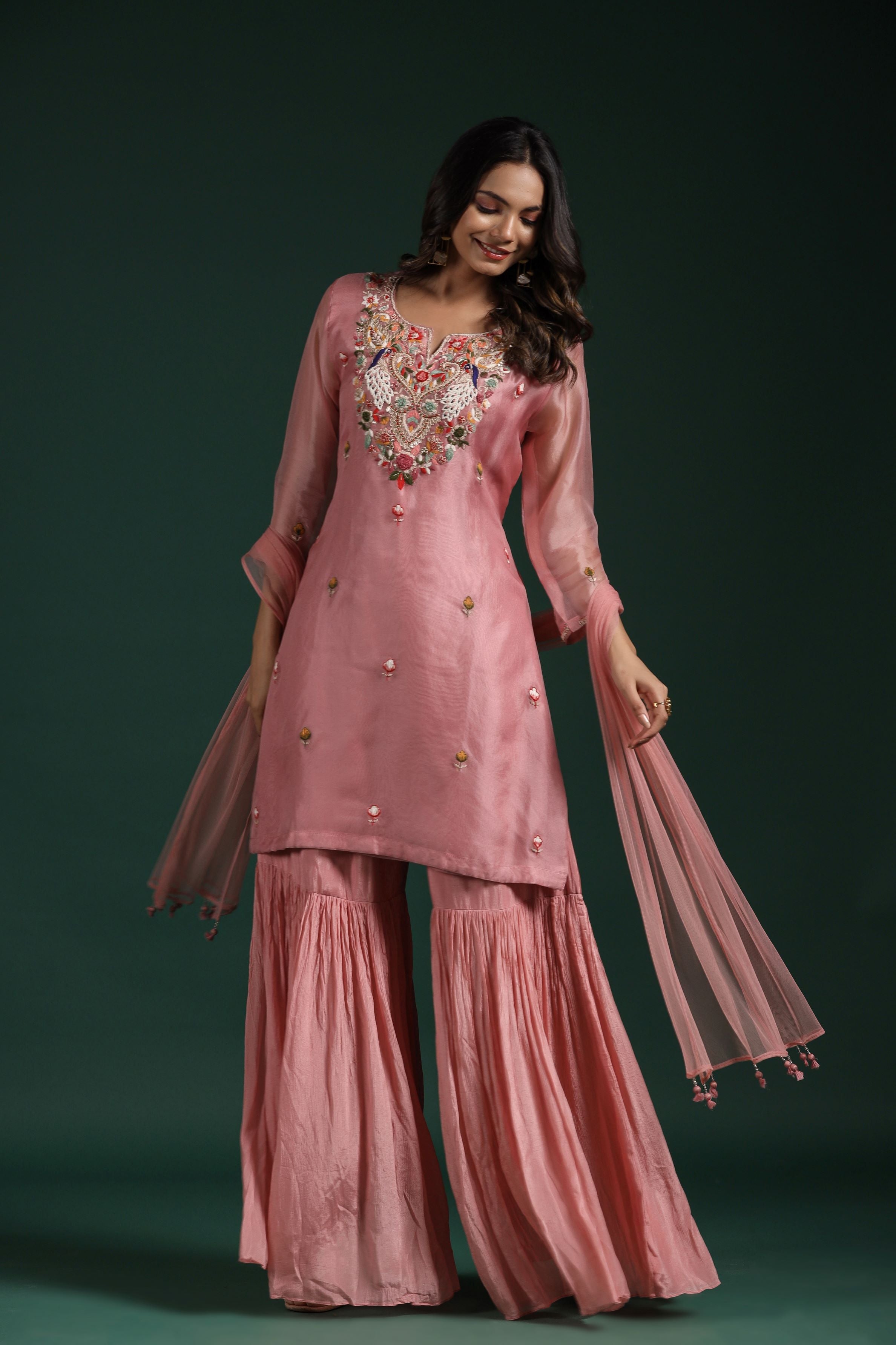 Pale Pink Embellished Premium Organza Silk Sharara Set