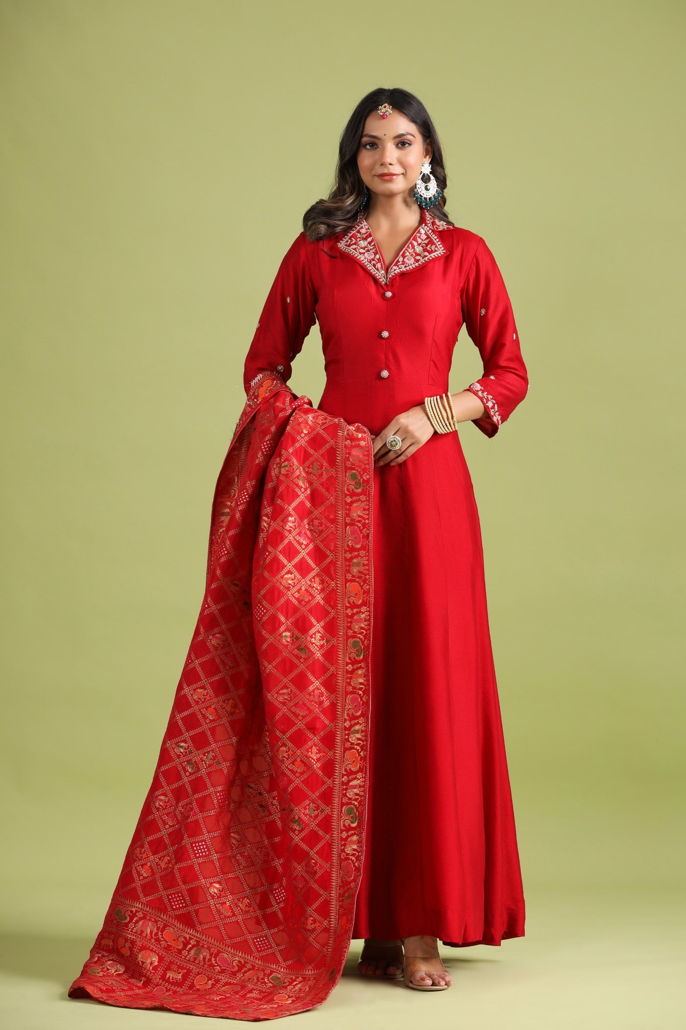 Banarasi cheap silk anarkali