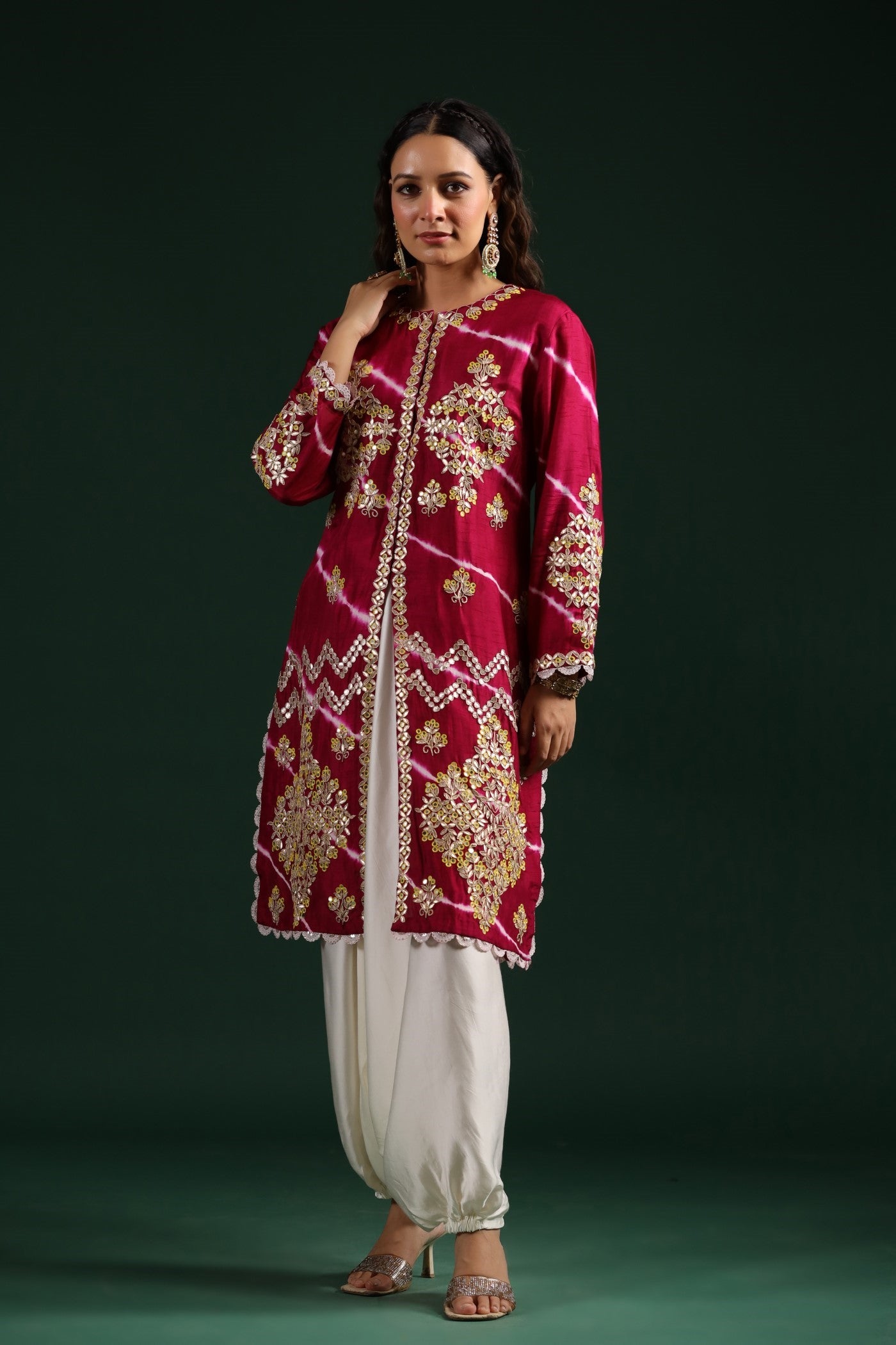 Rani Pink Embellished Tunic With Contrast Skirt
