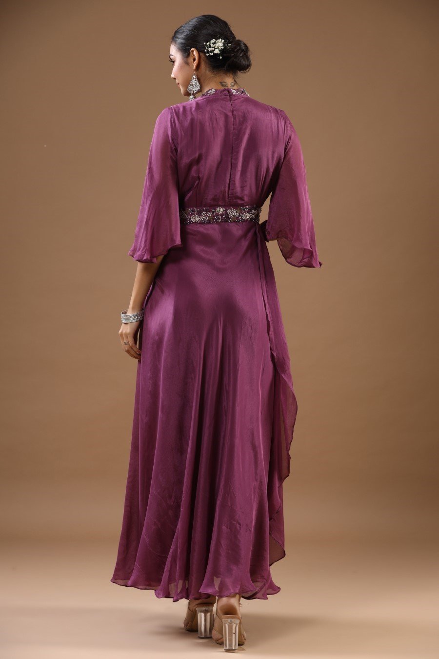 Mulberry Pink German Silk Embellished Gown