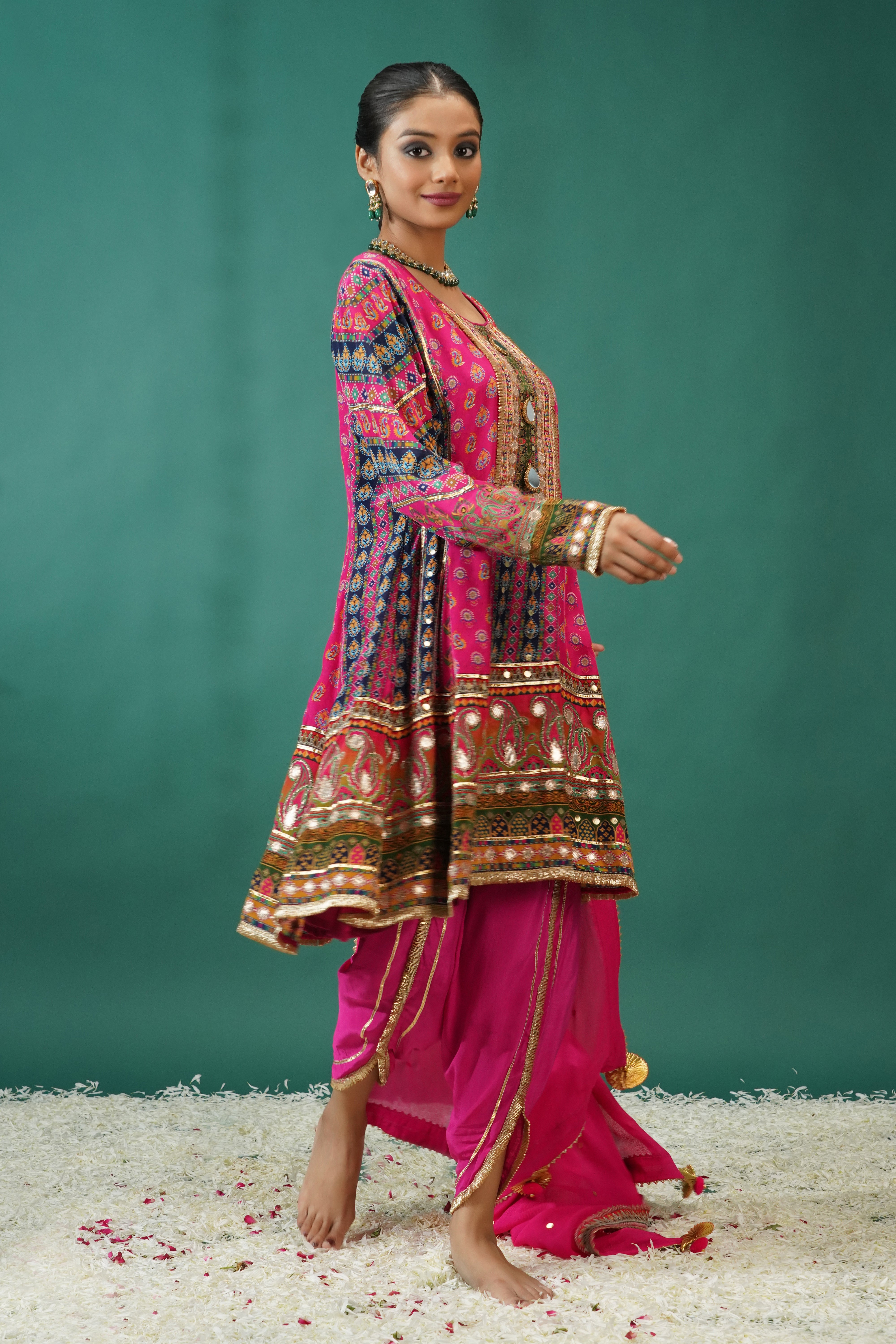 Rani Pink Embellished Crepe Silk Dhoti Set