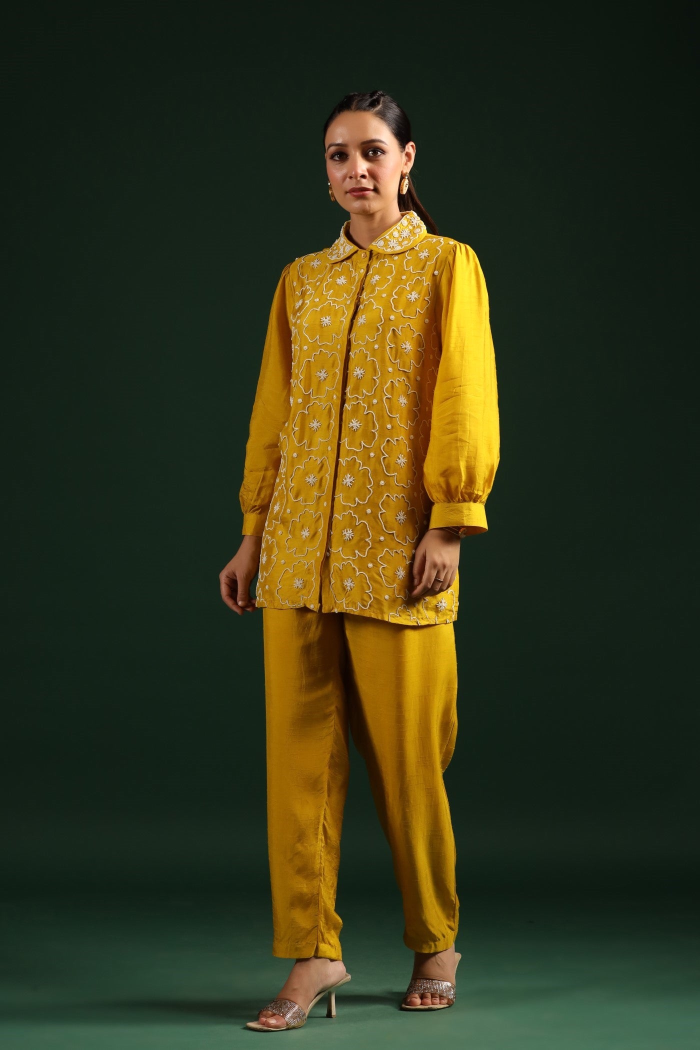 Festive Yellow Beads Embroidred Co-ord Set