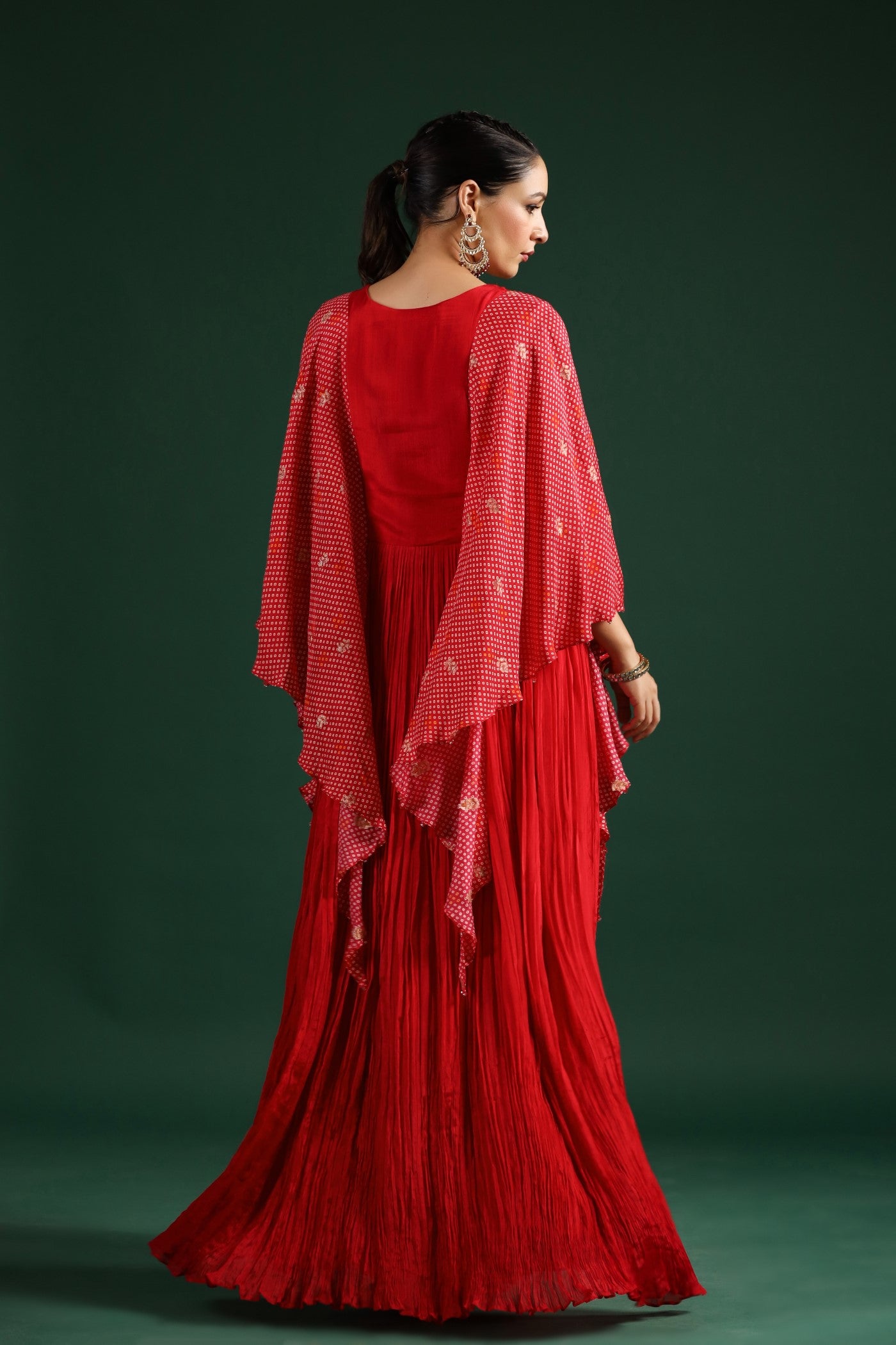 Red Bandhani Printed Gown