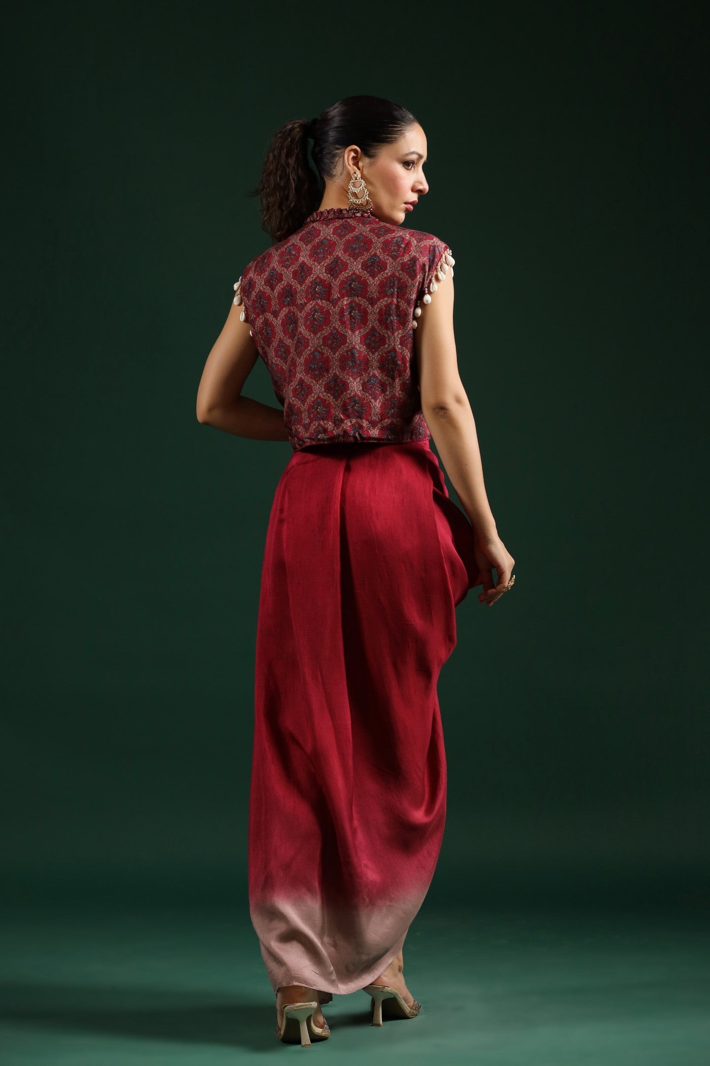 Maroon Ombre Dyed Cape Dress