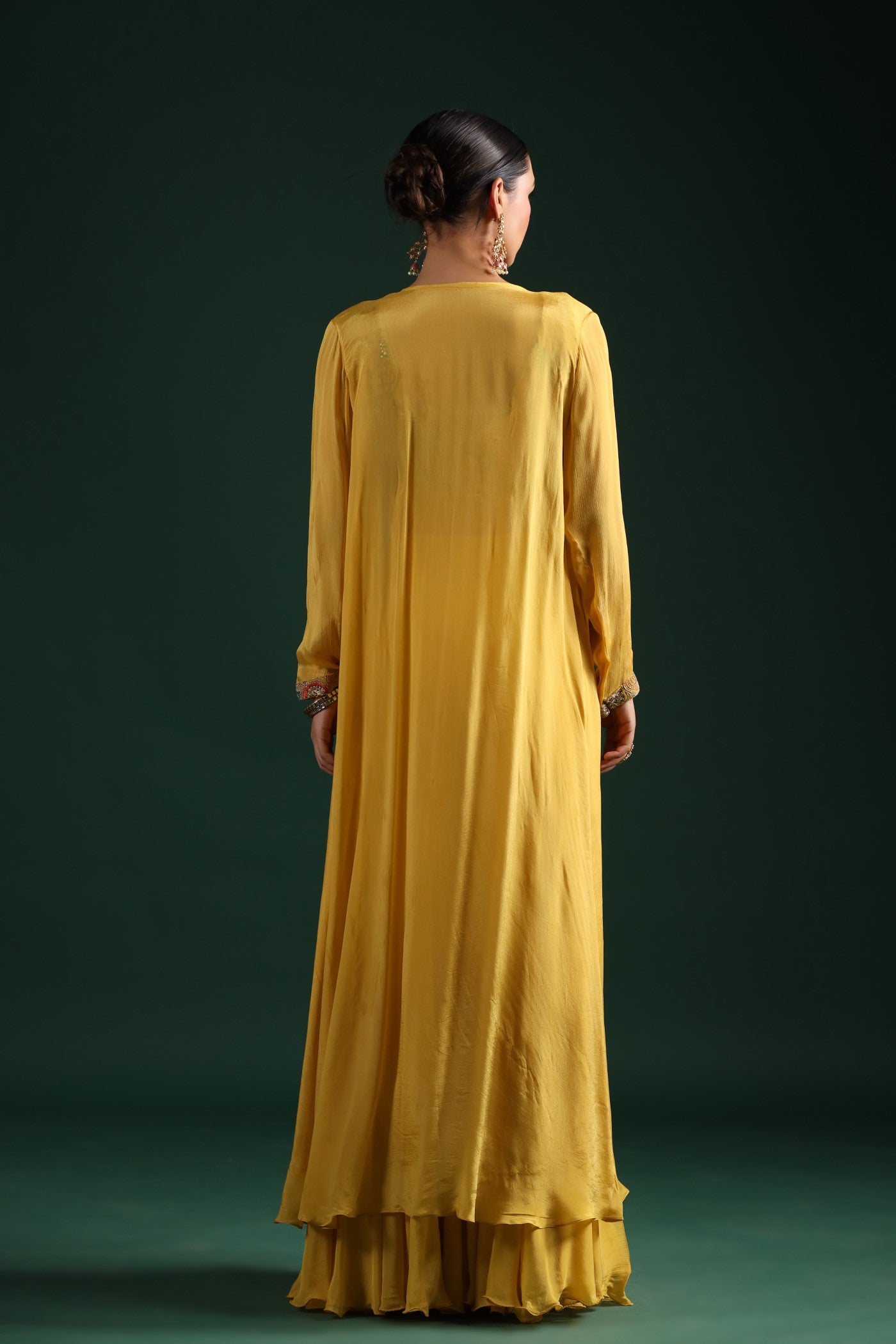 Festive Yellow Embroidered Cape Set