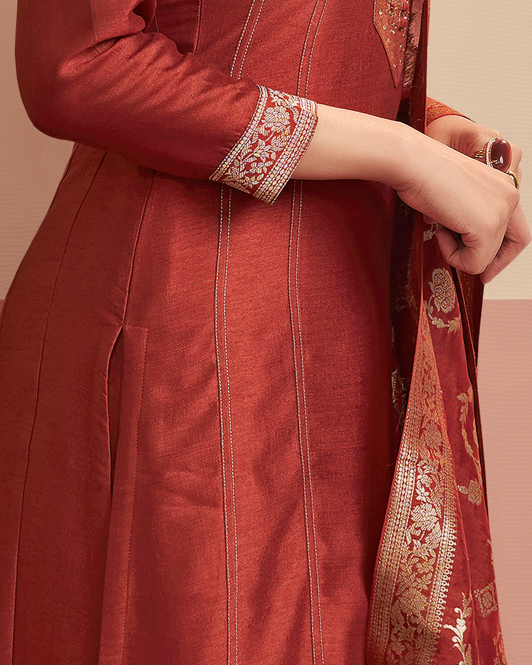 Crimson Royale Embellished Vichitra Silk Pant Set