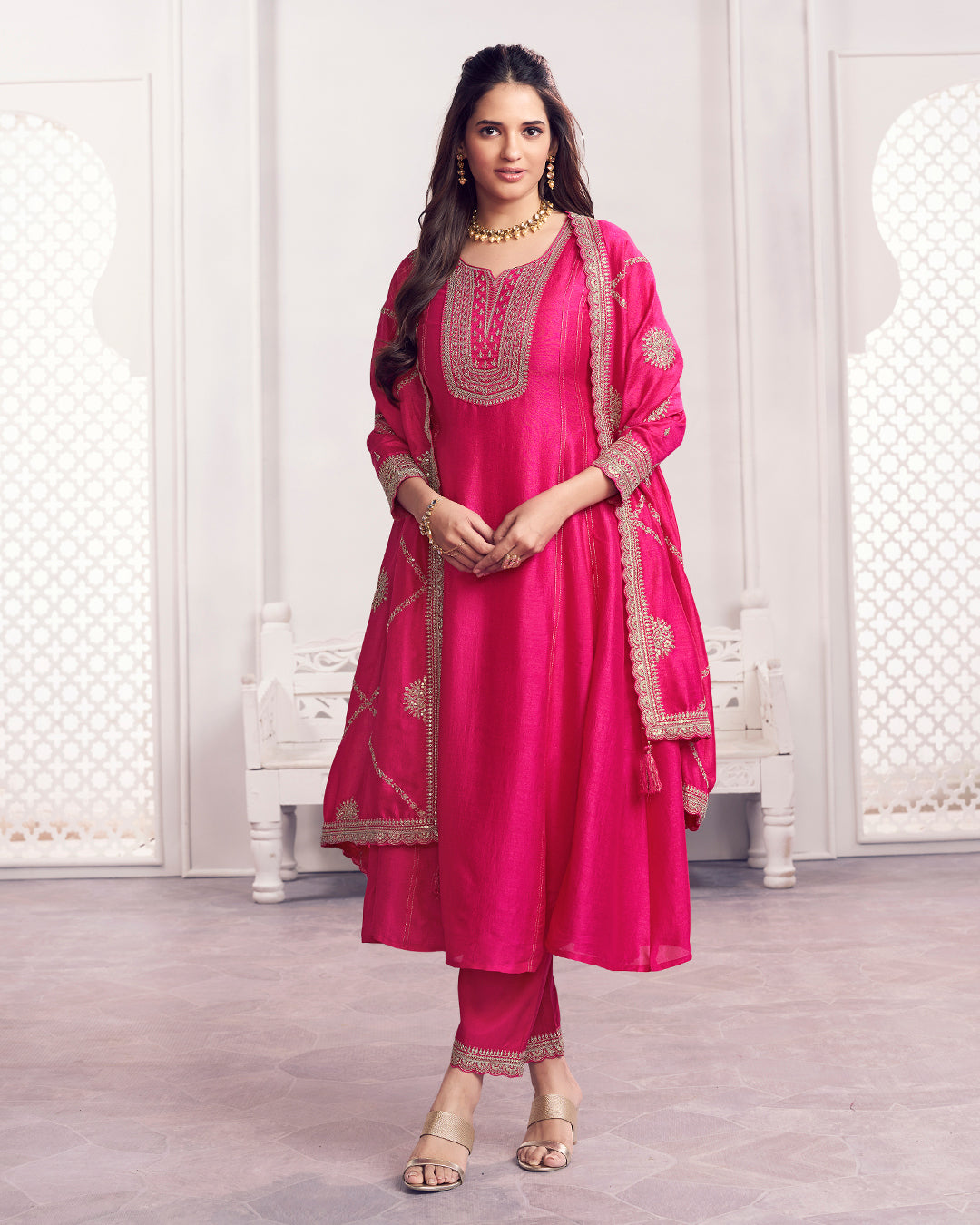 Royal Bloom Embellished Vichitra Silk Pant Set